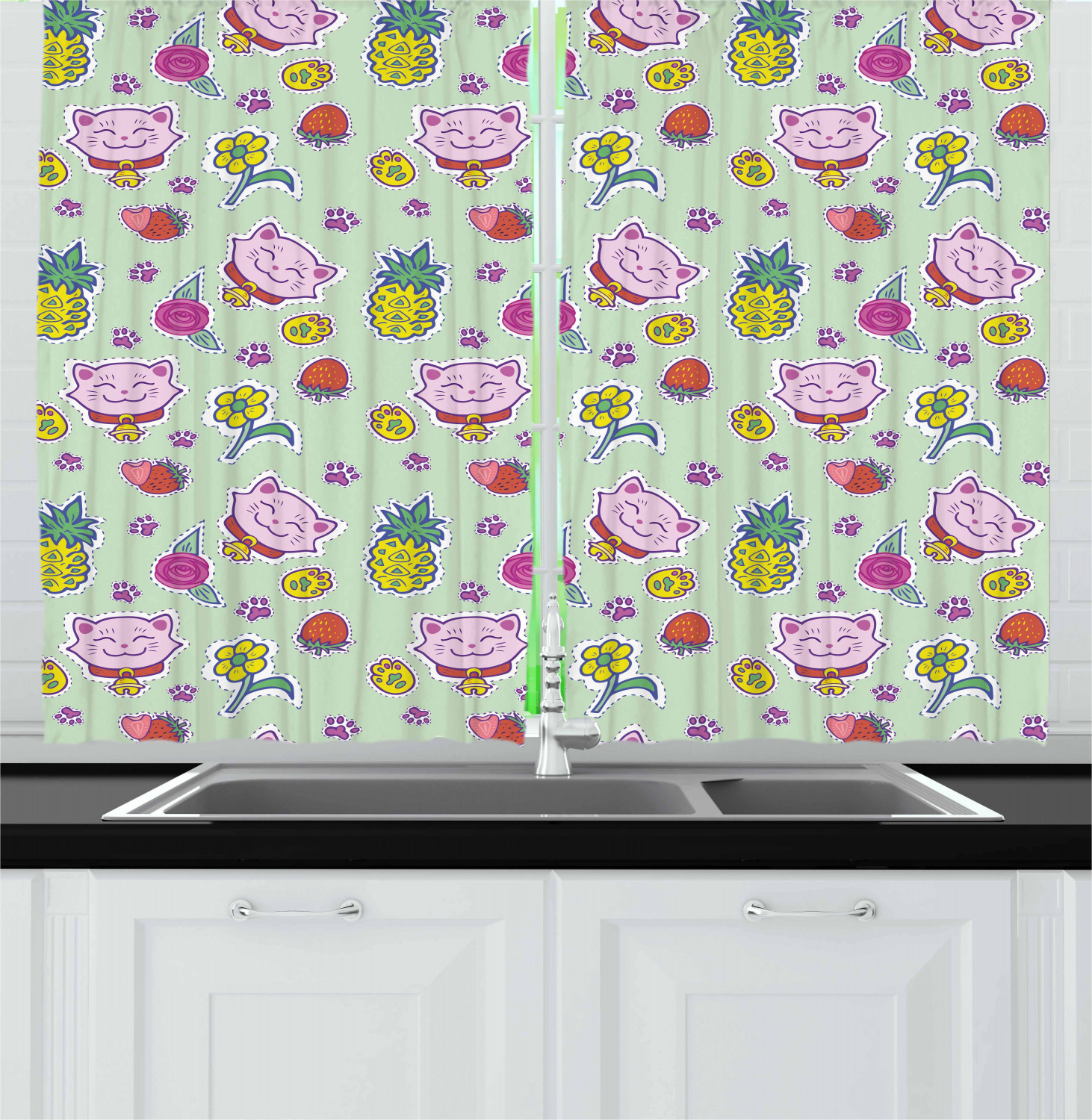 Vintage Kids Kitchen Curtains 2 Panel Set Window Drapes 55" X 39" by Ambesonne - Picture 18 of 20