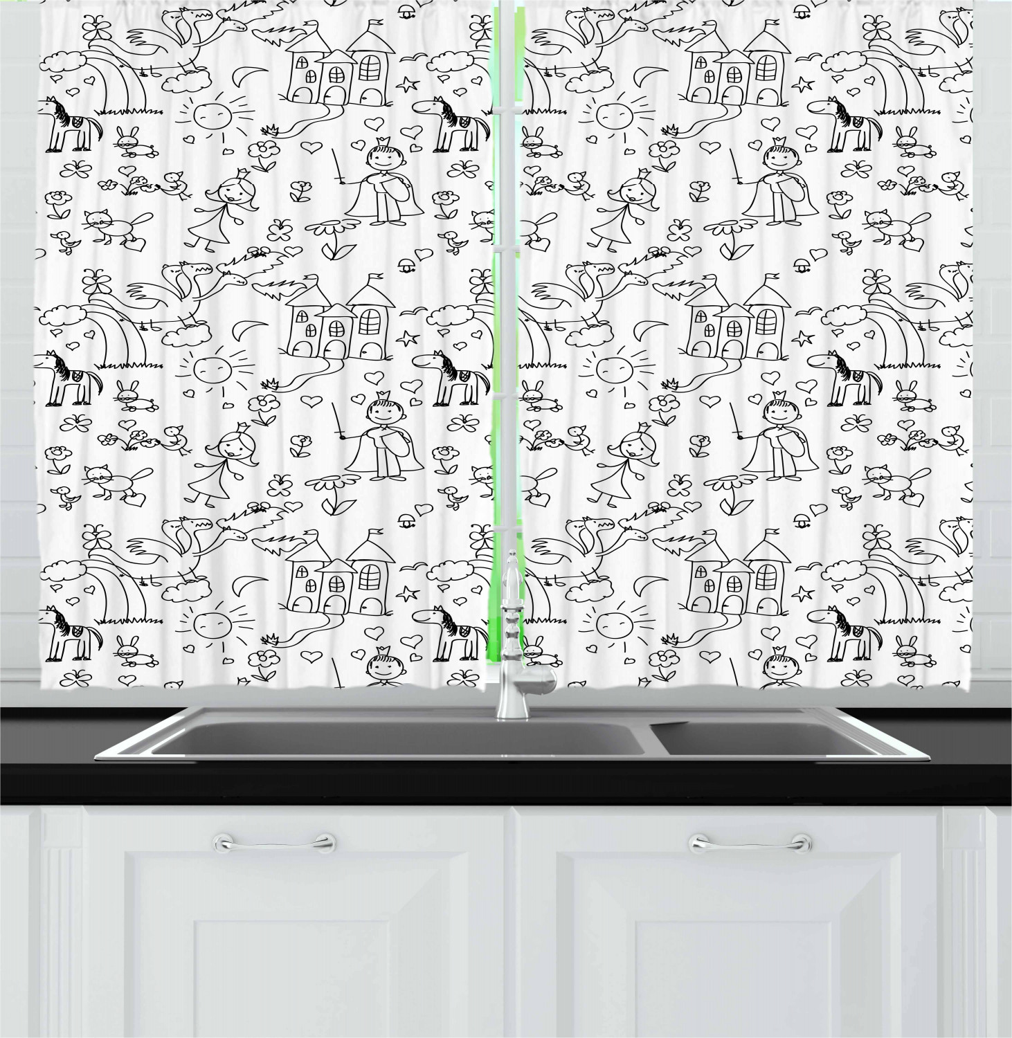 Vintage Kids Kitchen Curtains 2 Panel Set Window Drapes 55" X 39" by Ambesonne - Picture 10 of 20