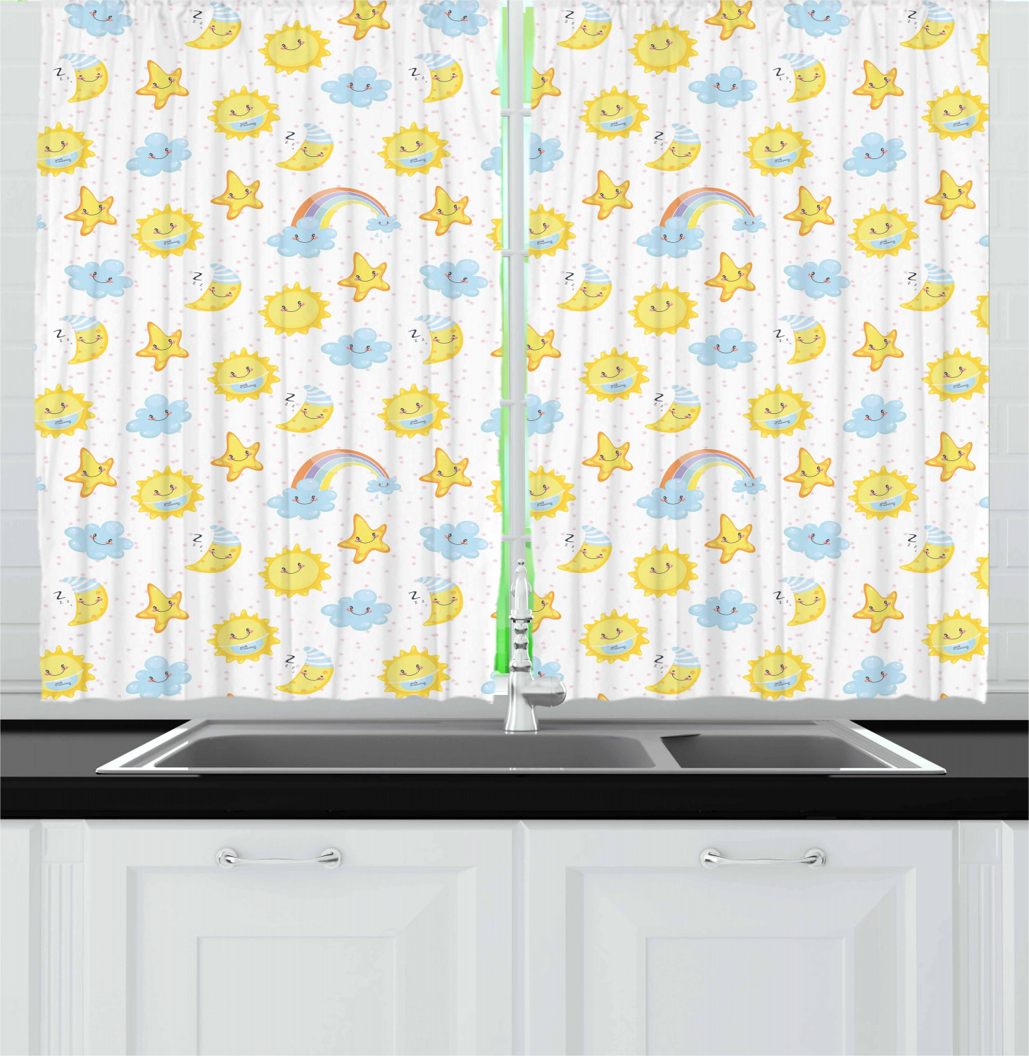 Vintage Kids Kitchen Curtains 2 Panel Set Window Drapes 55" X 39" by Ambesonne - Picture 14 of 20