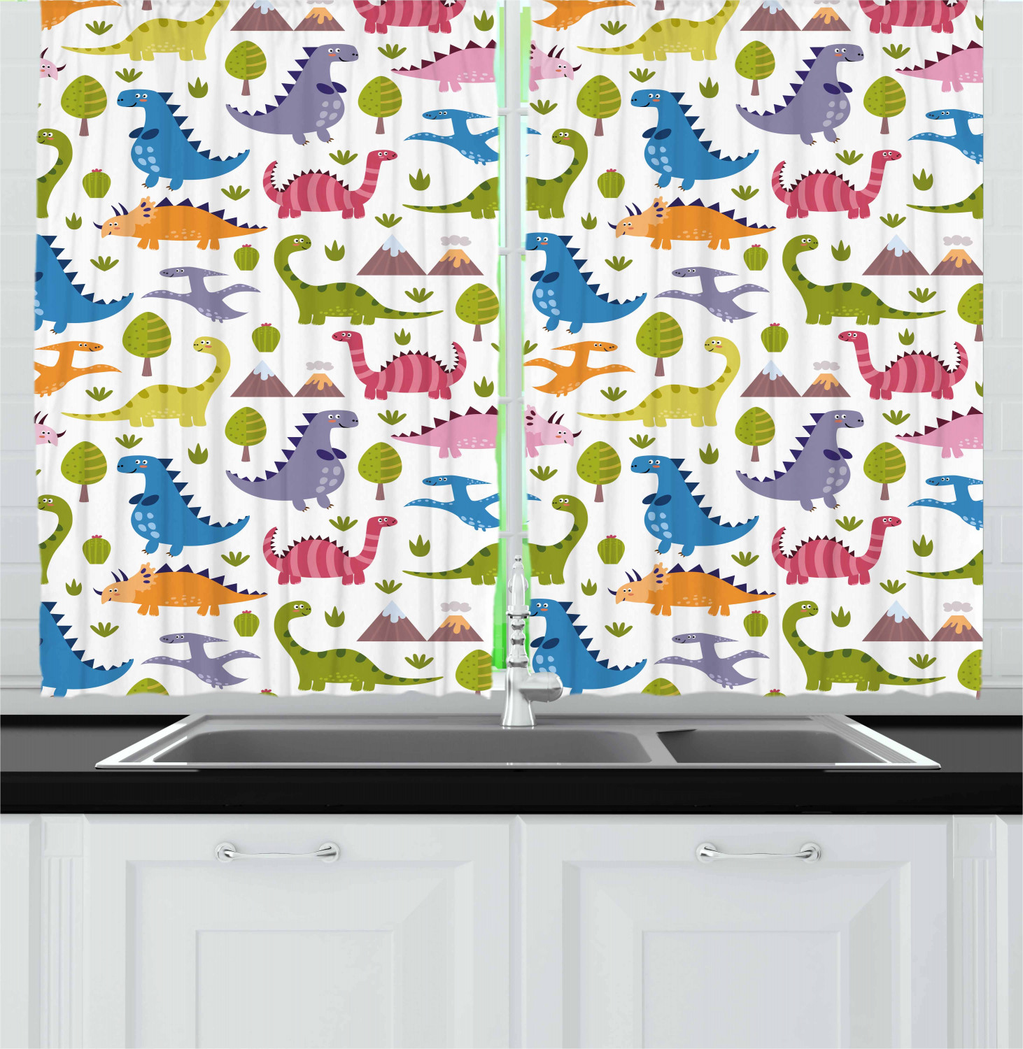 Vintage Kids Kitchen Curtains 2 Panel Set Window Drapes 55" X 39" by Ambesonne - Picture 7 of 20