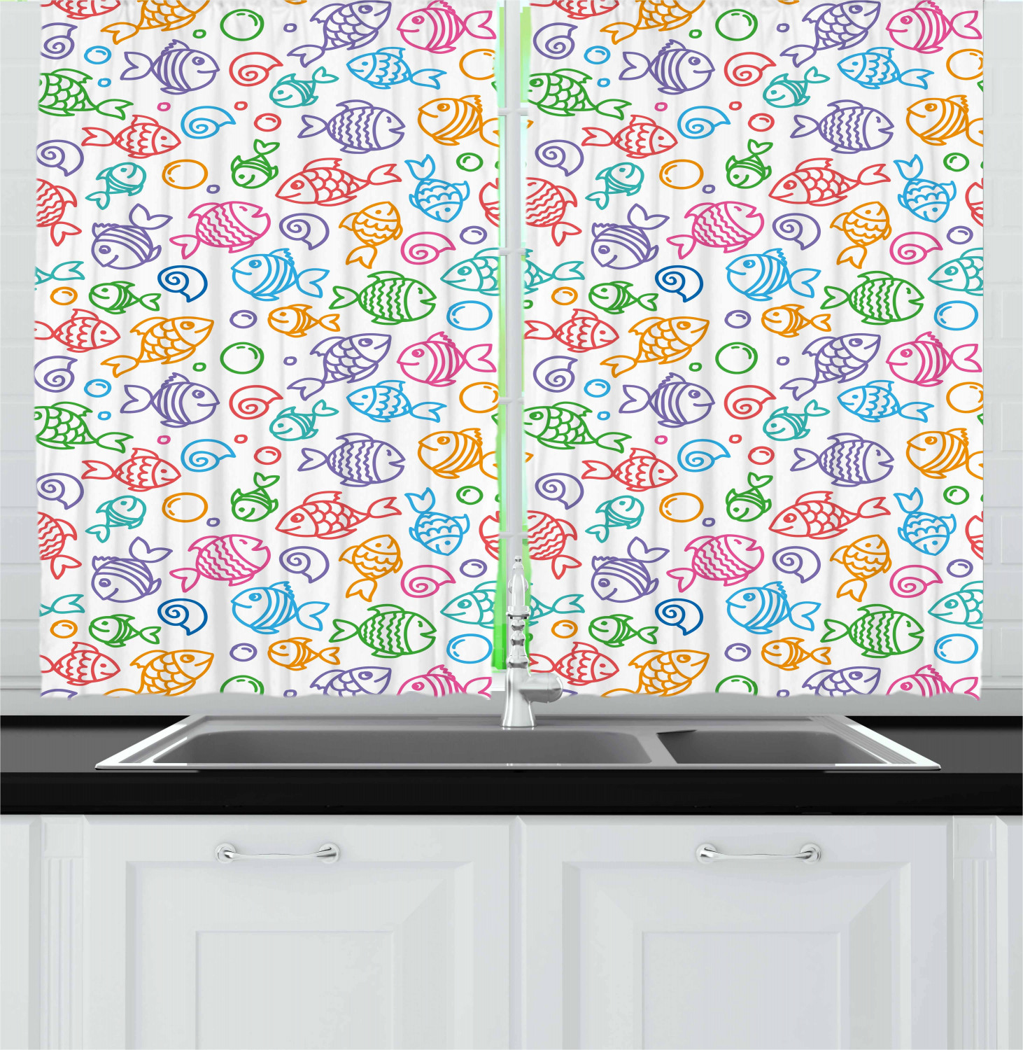 Vintage Kids Kitchen Curtains 2 Panel Set Window Drapes 55" X 39" by Ambesonne - Picture 8 of 20
