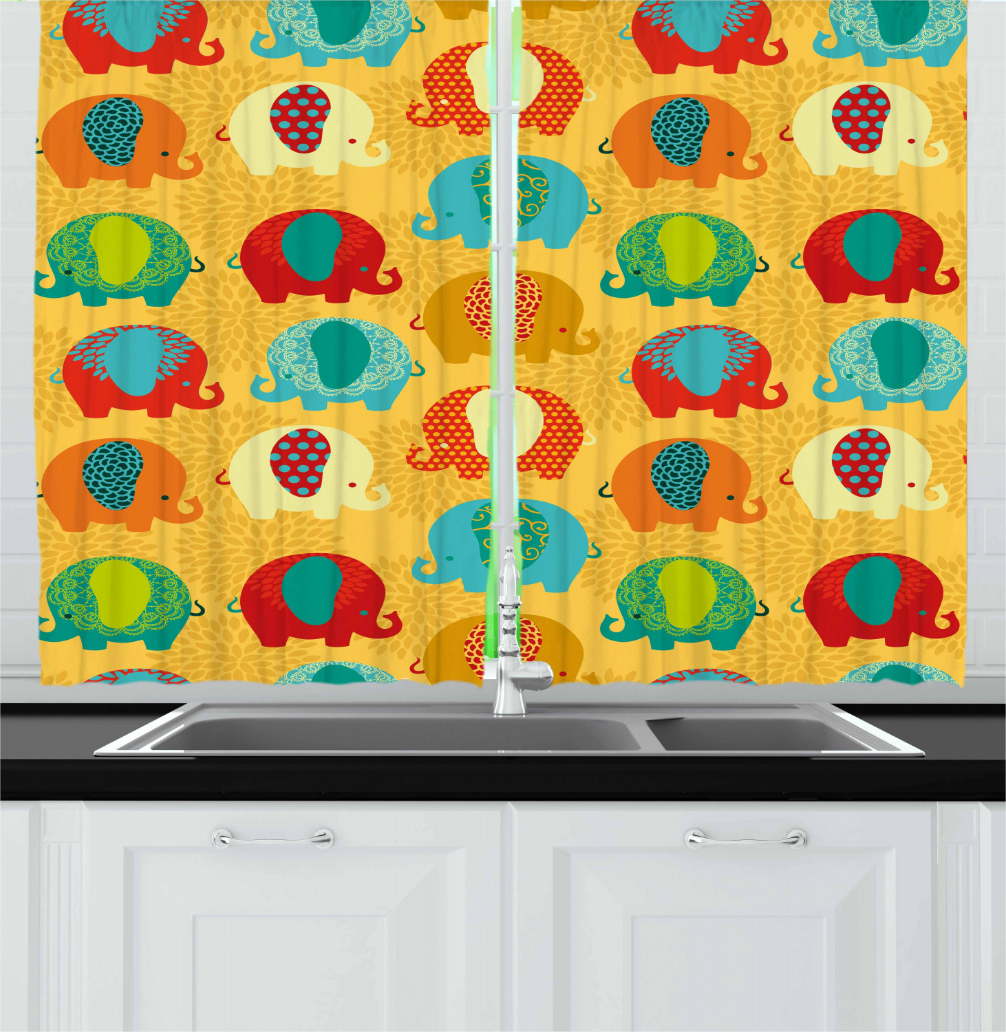 Vintage Kids Kitchen Curtains 2 Panel Set Window Drapes 55" X 39" by Ambesonne - Picture 9 of 20