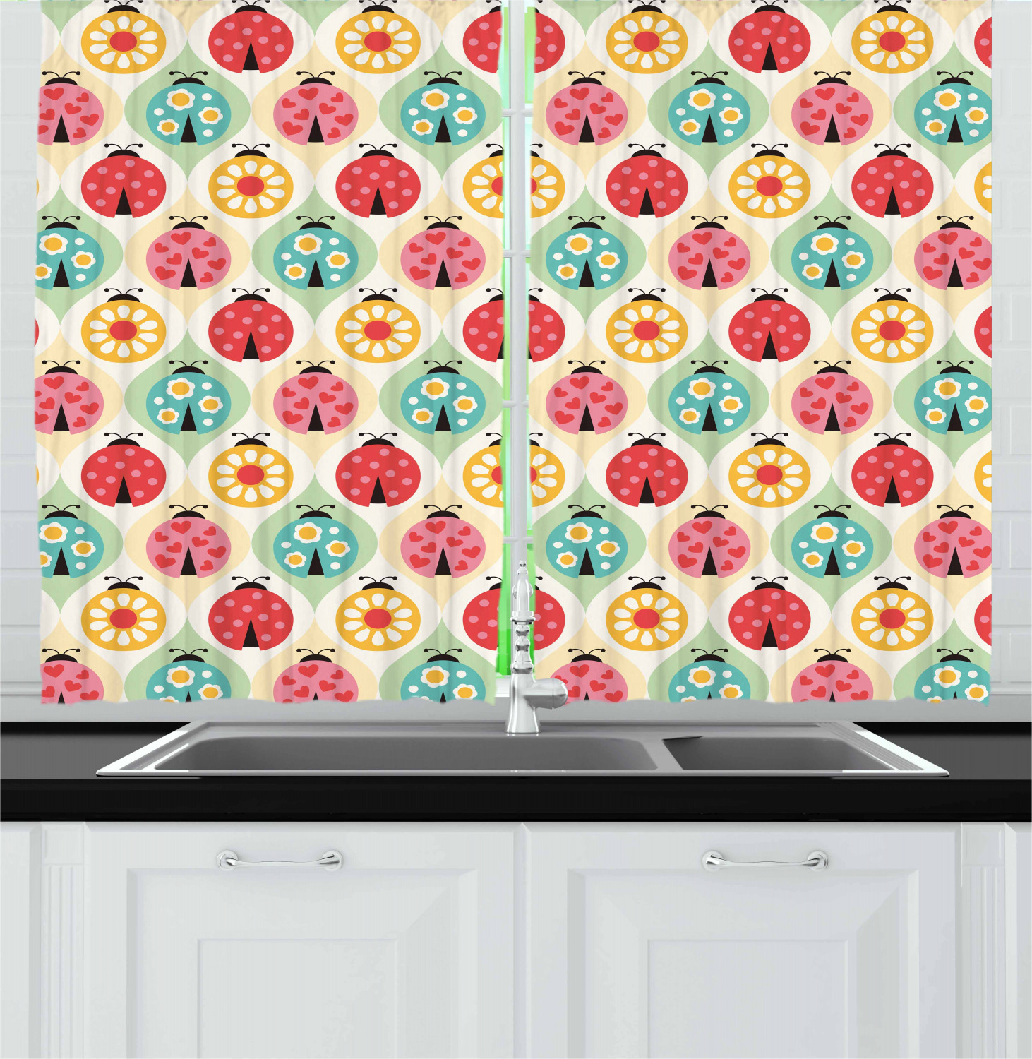Vintage Kids Kitchen Curtains 2 Panel Set Window Drapes 55" X 39" by Ambesonne - Picture 15 of 20