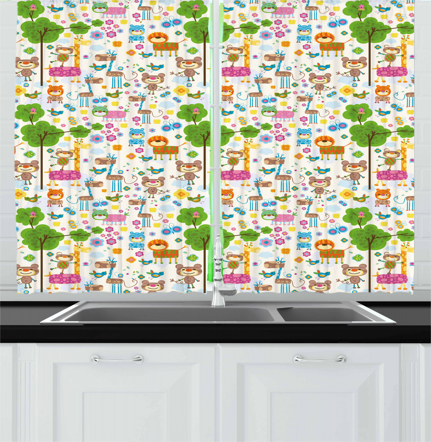 Vintage Kids Kitchen Curtains 2 Panel Set Window Drapes 55" X 39" by Ambesonne - Picture 13 of 20