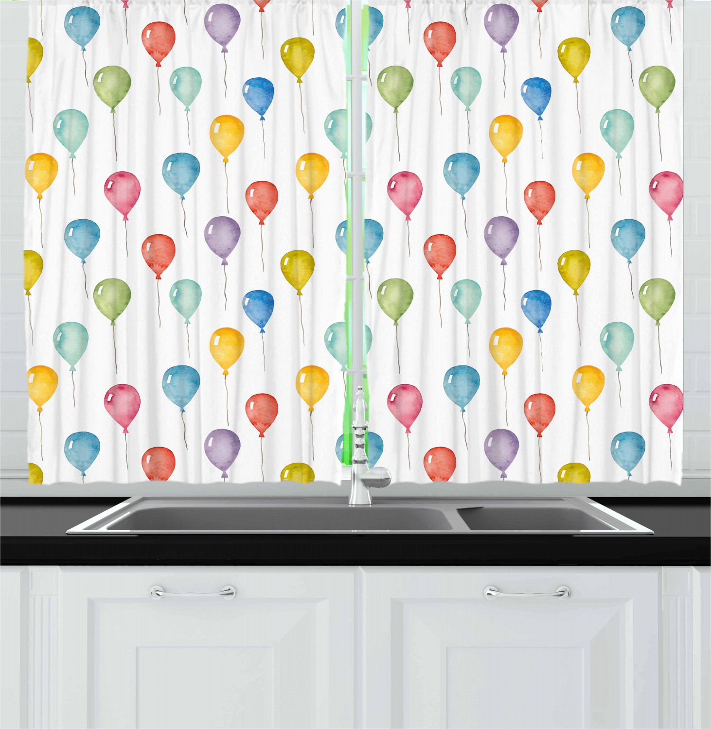 Vintage Kids Kitchen Curtains 2 Panel Set Window Drapes 55" X 39" by Ambesonne - Picture 12 of 20