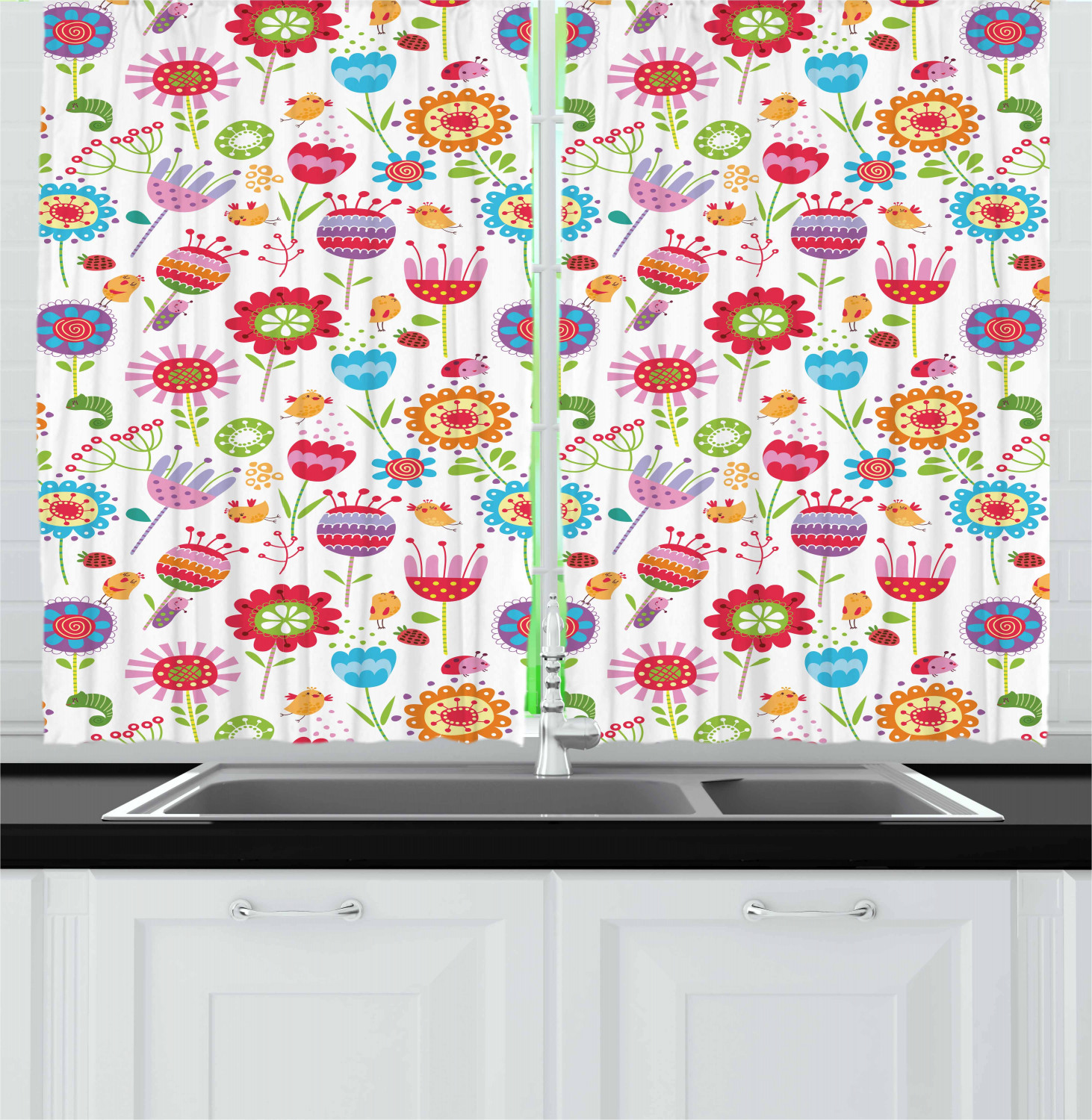 Funny Nursery Kitchen Curtains 2 Panel Set Window Drapes 55
