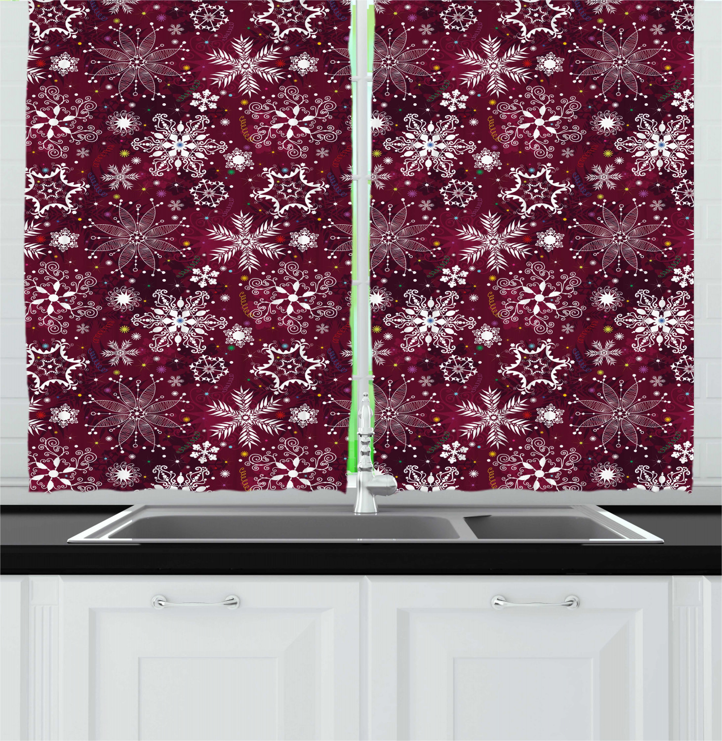 Winter Season Kitchen Curtains 2 Panel Set Window Drapes 55" X 39" by