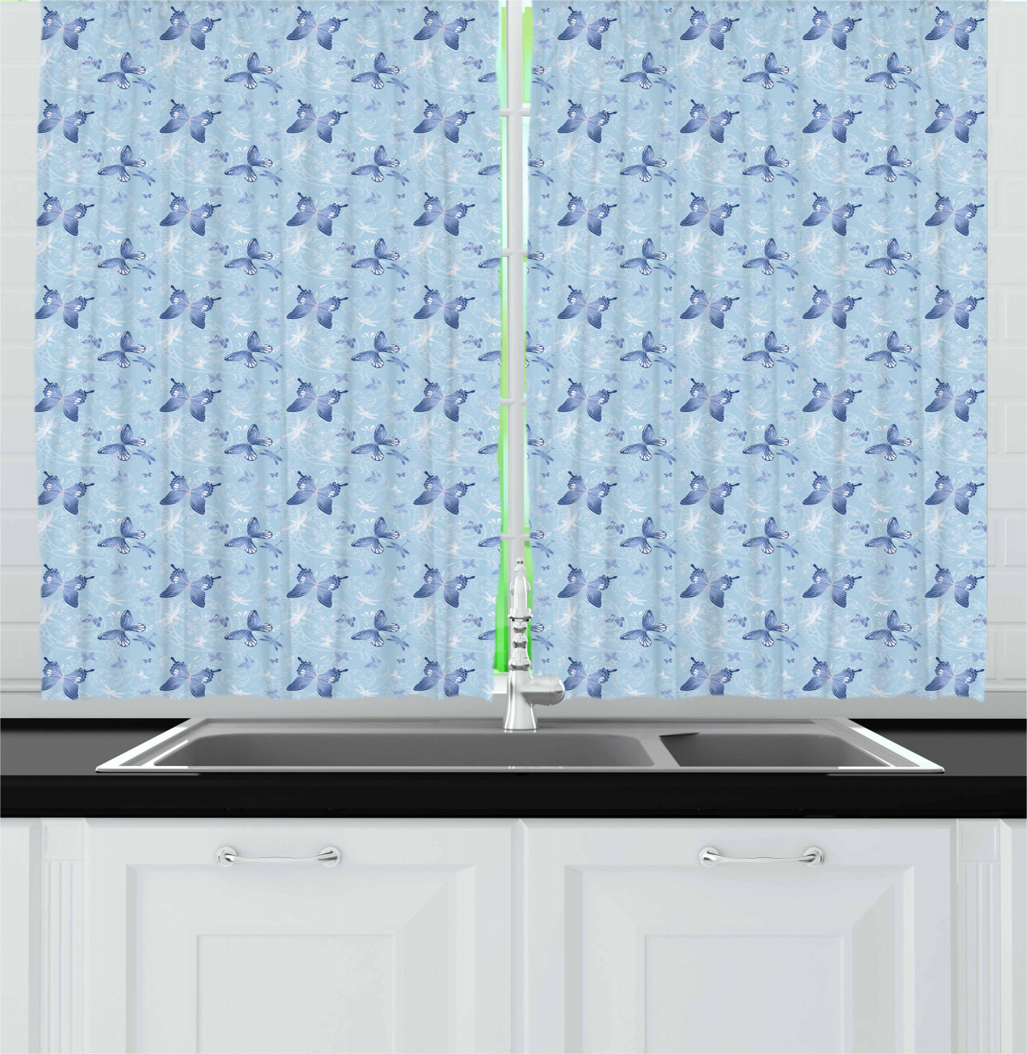 Butterfly Kitchen Curtains 2 Panel Set Window Drapes 55" X 39" by Ambesonne - Picture 3 of 16