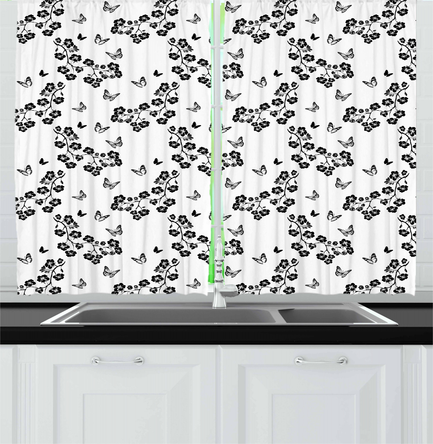 Butterfly Kitchen Curtains 2 Panel Set Window Drapes 55" X 39" by Ambesonne - Picture 6 of 16