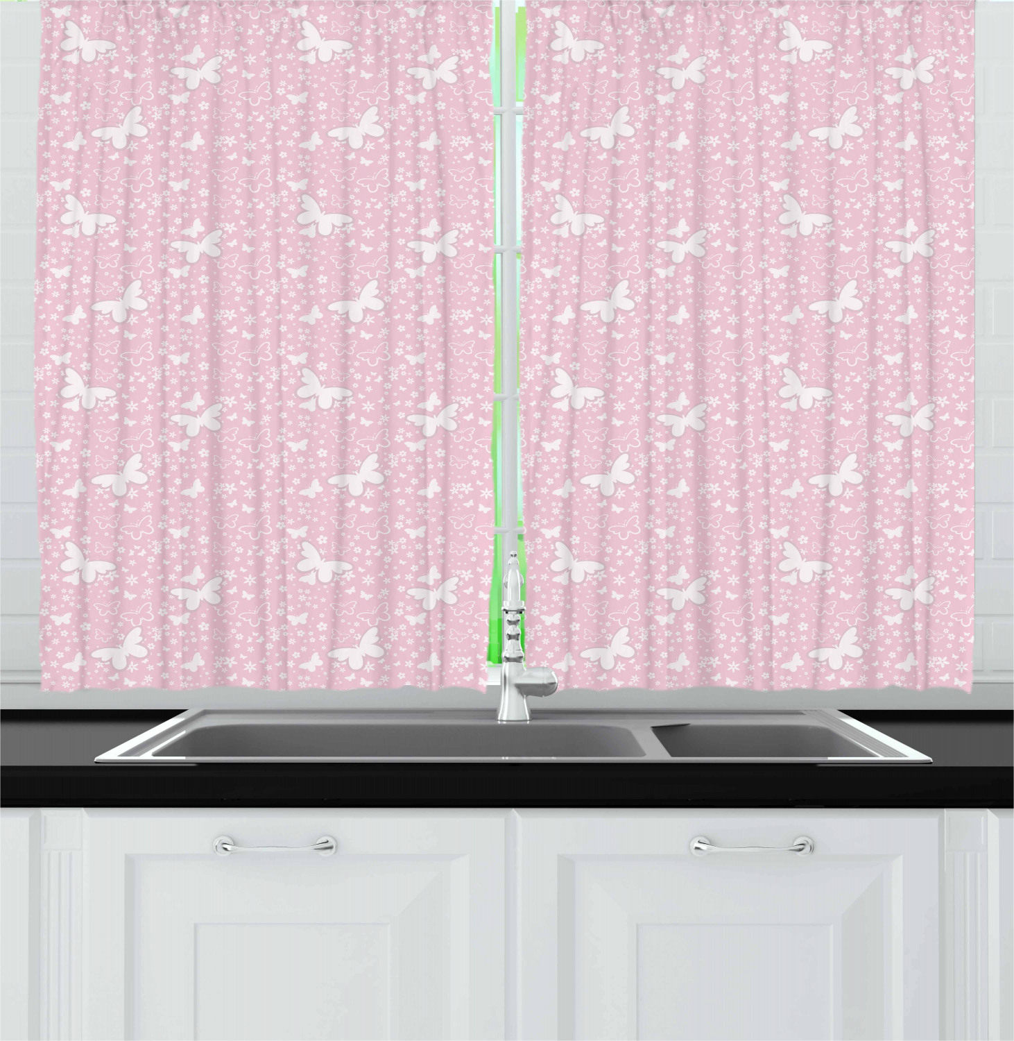 Butterfly Kitchen Curtains 2 Panel Set Window Drapes 55" X 39" by Ambesonne - Picture 11 of 16