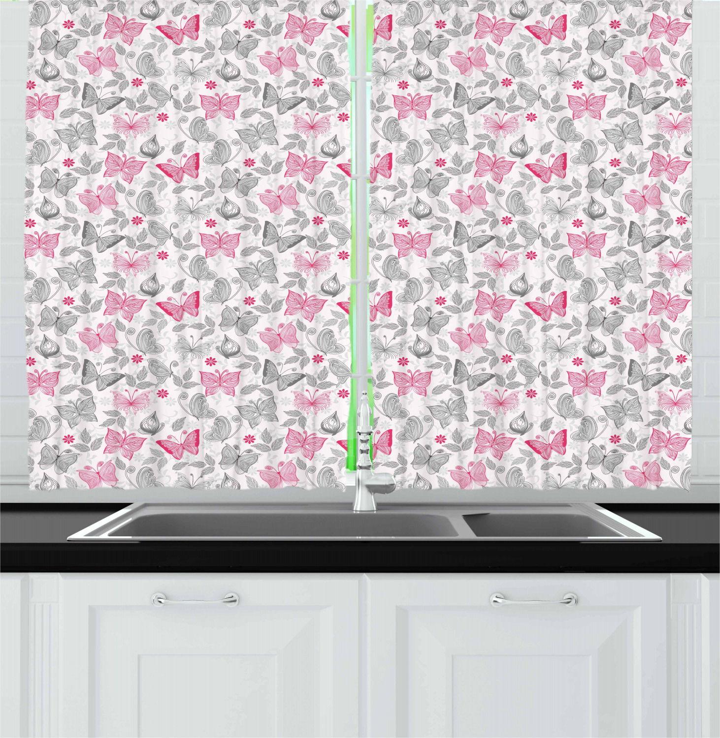 Butterfly Kitchen Curtains 2 Panel Set Window Drapes 55" X 39" by Ambesonne - Picture 8 of 16