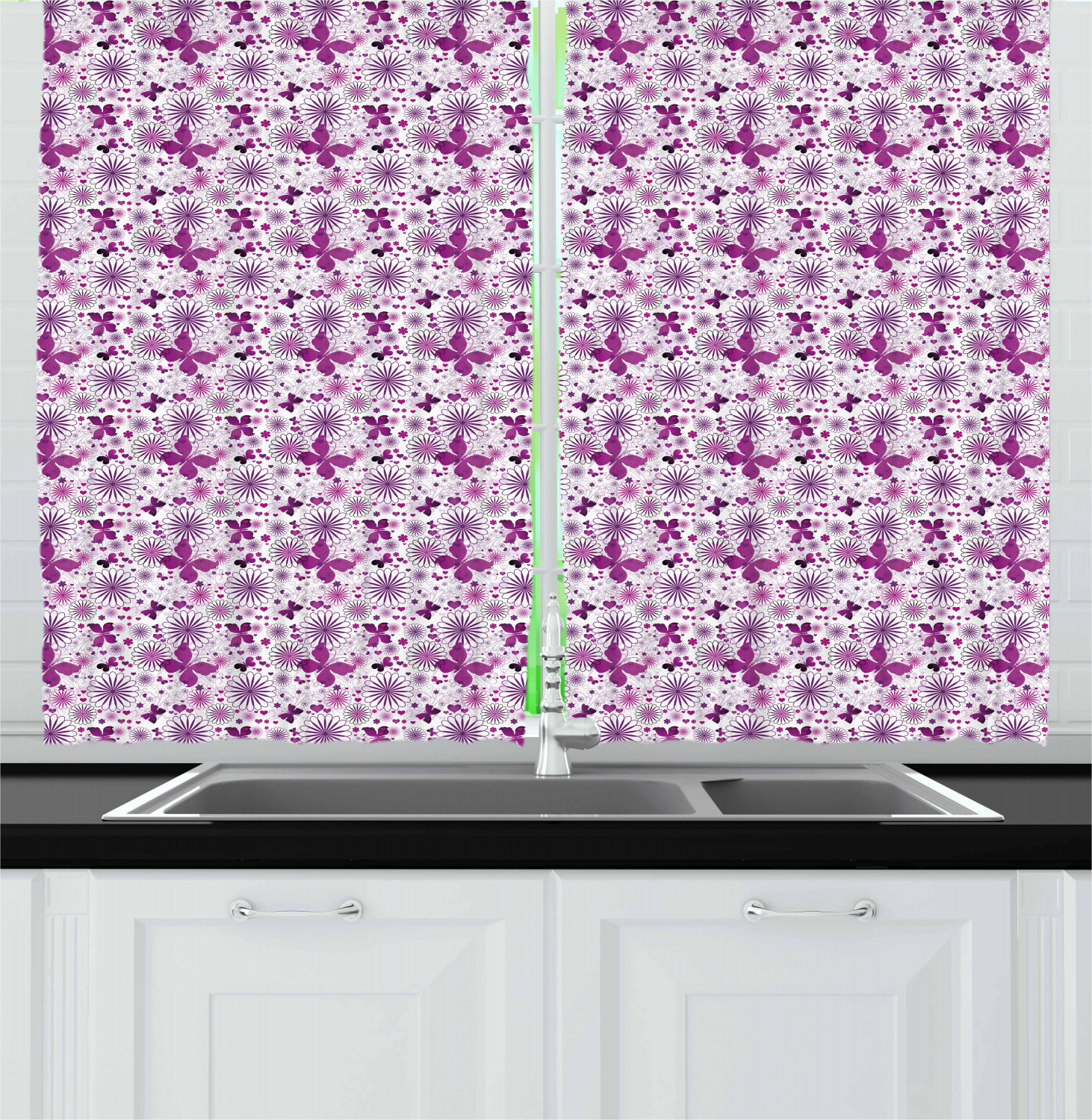 Butterfly Kitchen Curtains 2 Panel Set Window Drapes 55" X 39" by Ambesonne - Picture 7 of 16