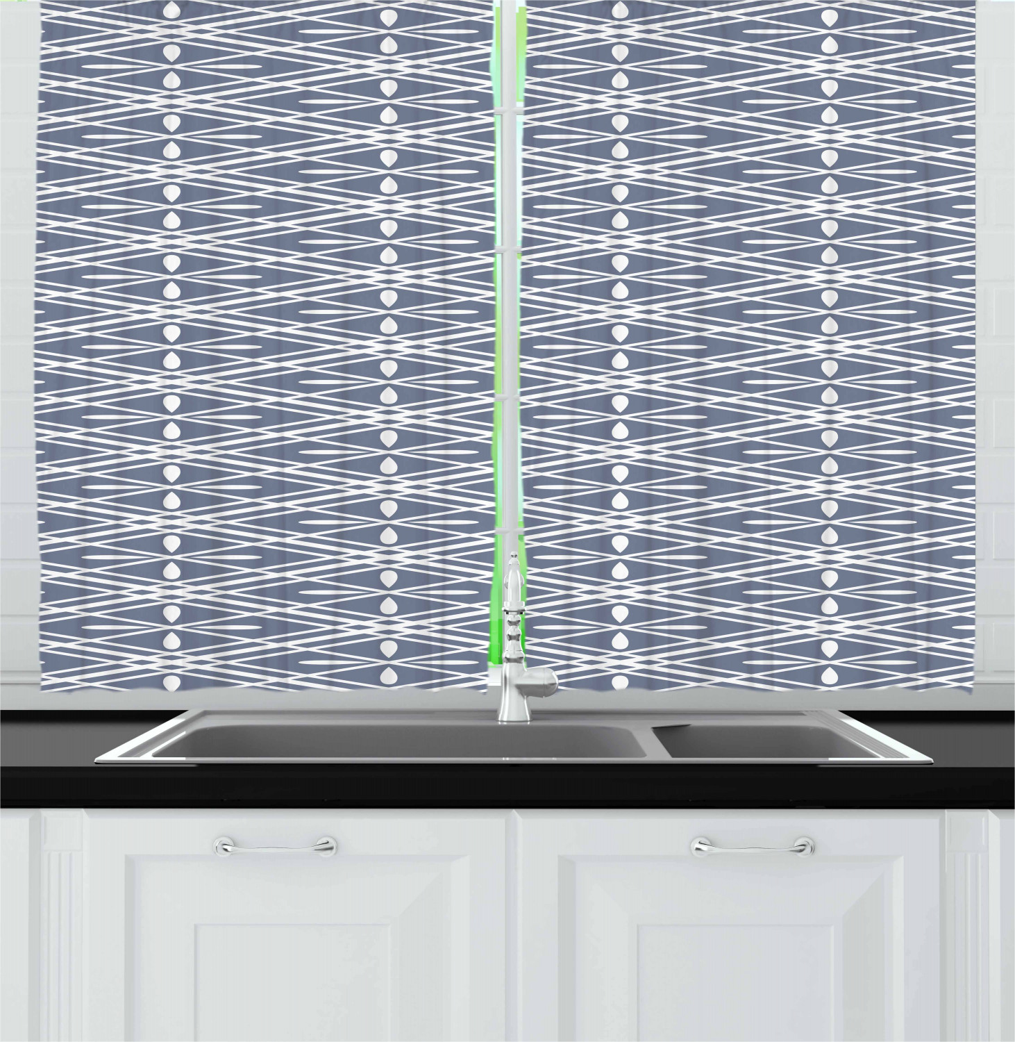 Ethnic Geometry Kitchen Curtains 2 Panel Set Window Drapes 55" X 39" Ambesonne - Picture 10 of 11