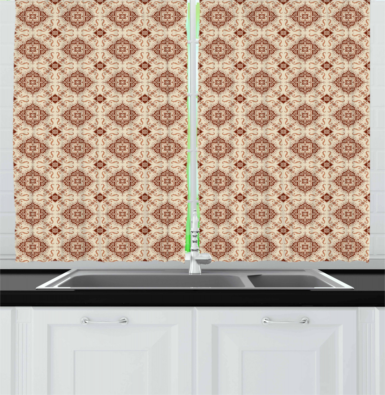 Ethnic Geometry Kitchen Curtains 2 Panel Set Window Drapes 55" X 39" Ambesonne - Picture 9 of 11