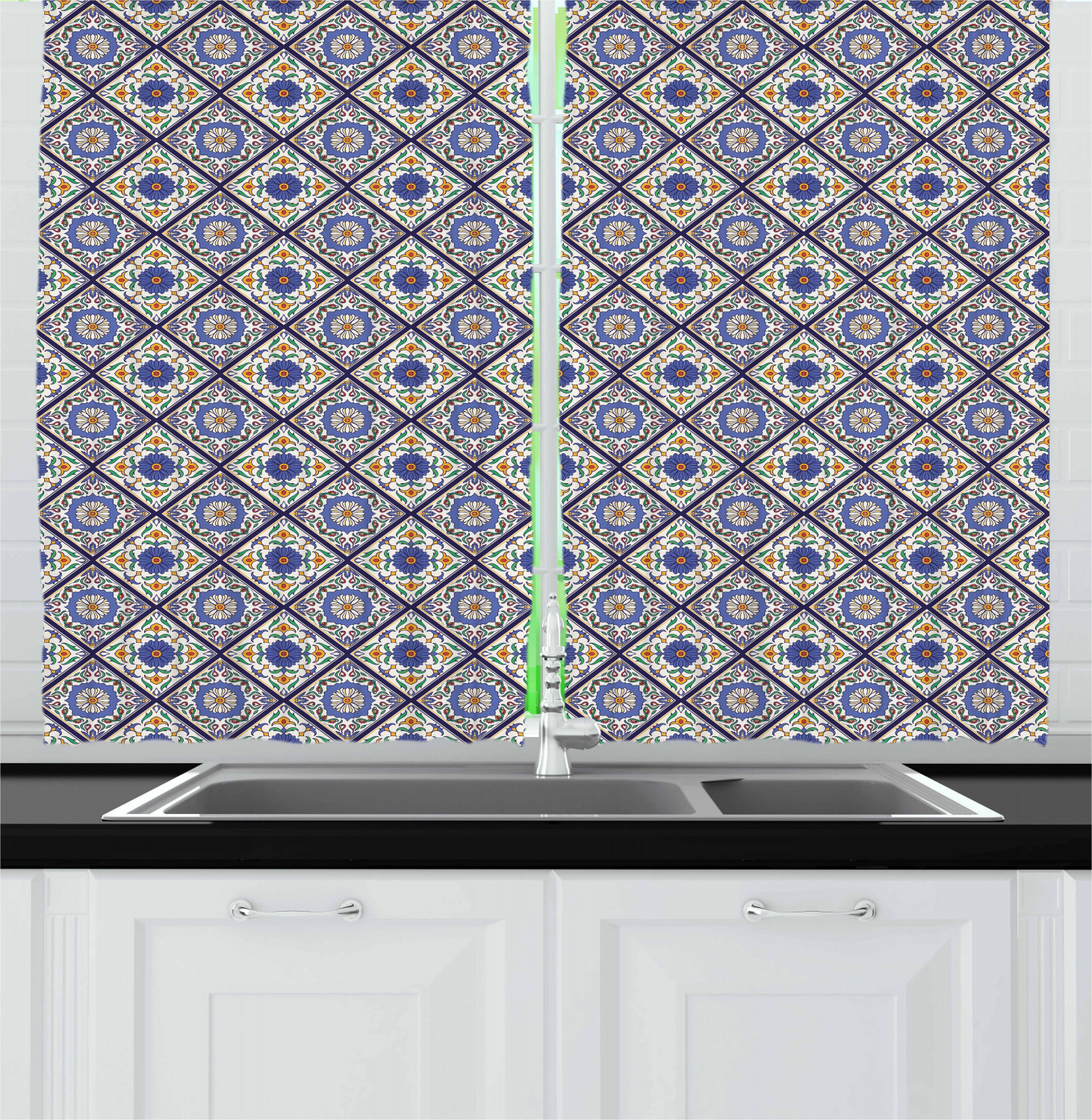 Ethnic Geometry Kitchen Curtains 2 Panel Set Window Drapes 55" X 39" Ambesonne - Picture 8 of 11