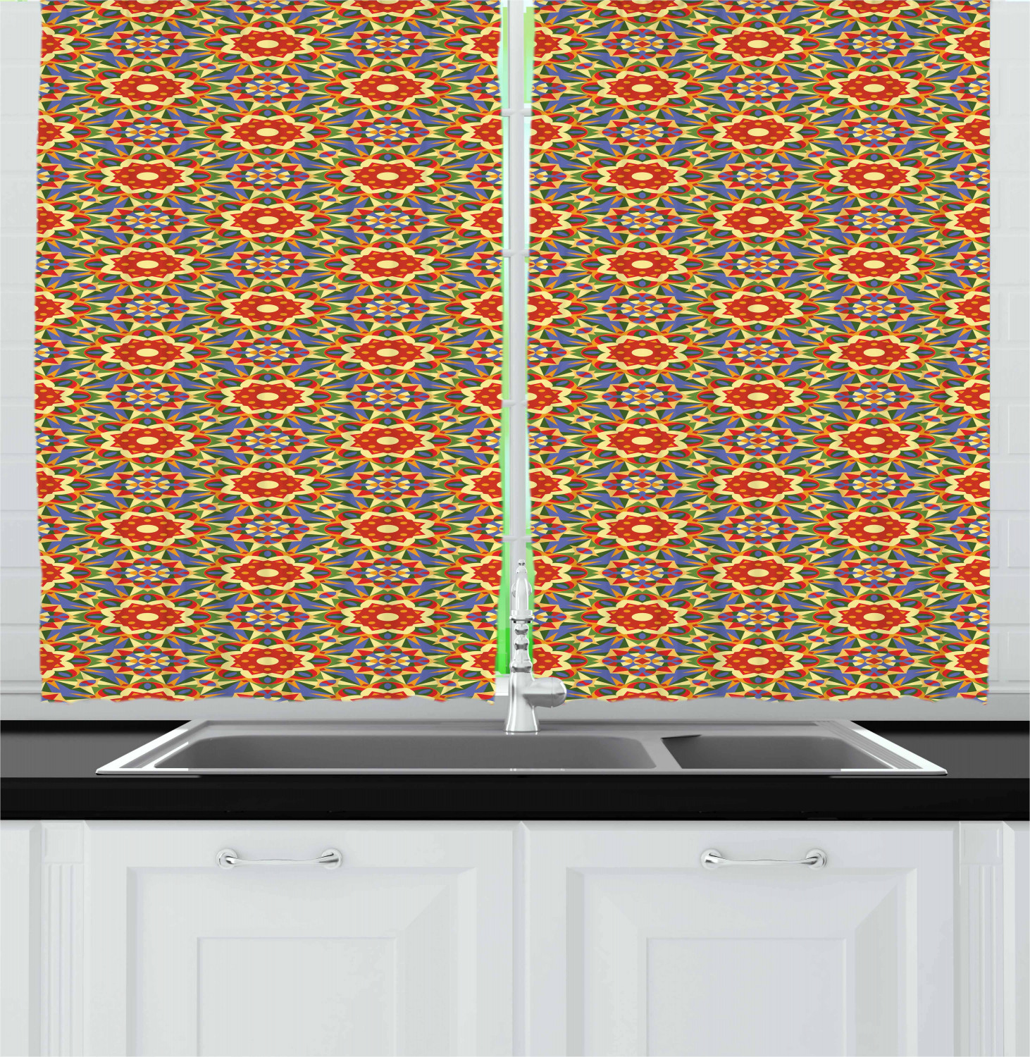 Tribal Geometry Kitchen Curtains 2 Panel Set Window Drapes 55