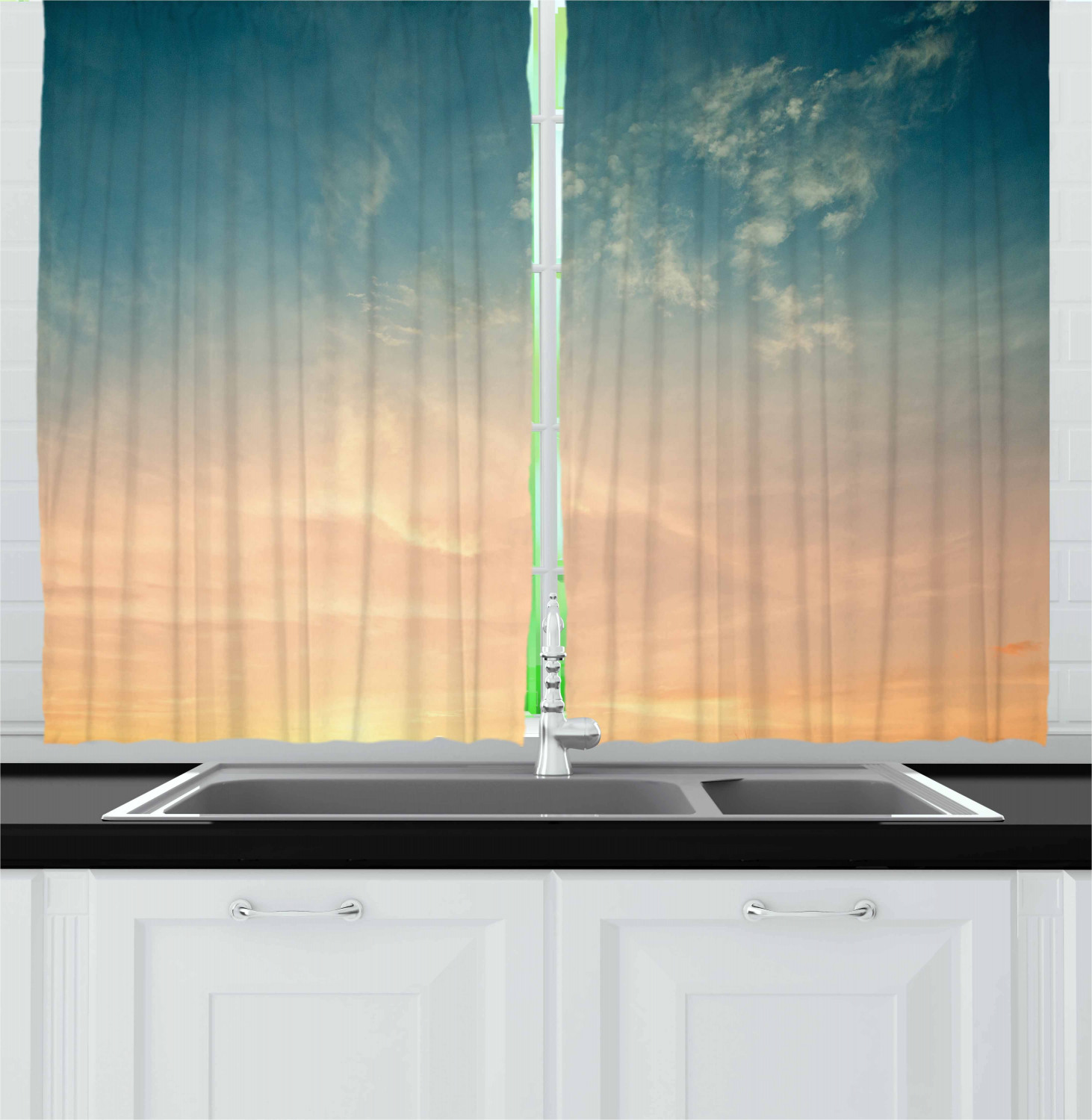 Sky Kitchen Curtains 2 Panel Set Window Drapes 55" X 39" by Ambesonne 