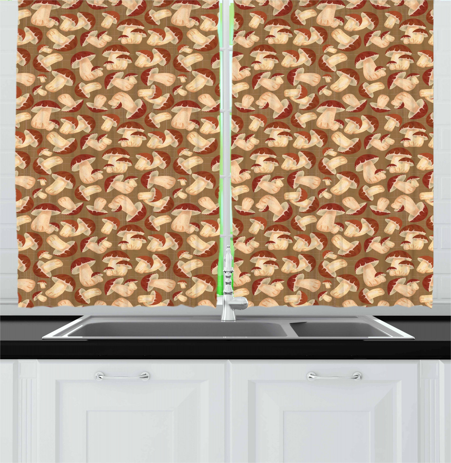 Mushroom Kitchen Curtains 2 Panel Set Window Drapes 55" X 39" Ambesonne