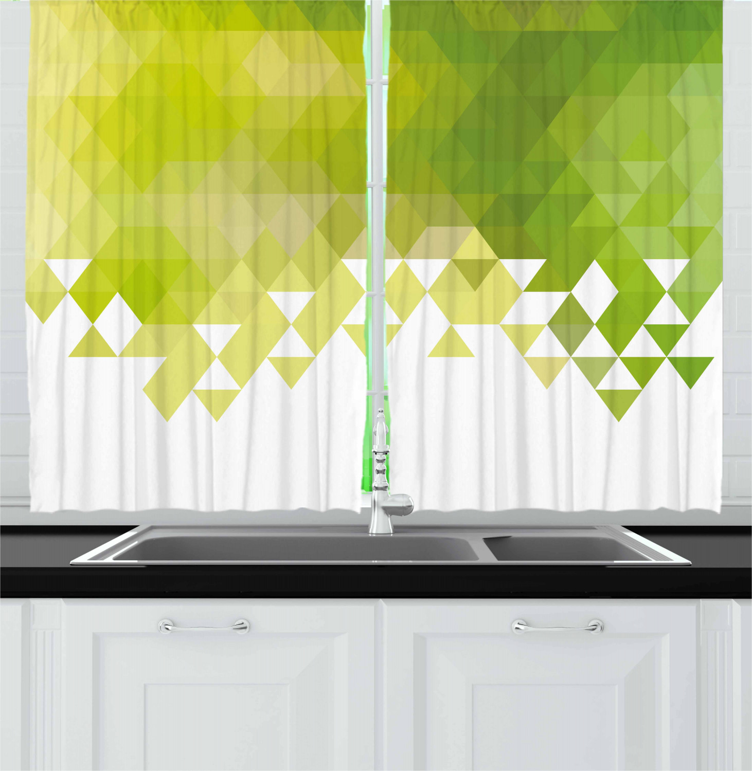 Green Kitchen Curtains 2 Panel Home Window Drapes 55" X 39" Ambesonne - Picture 16 of 23