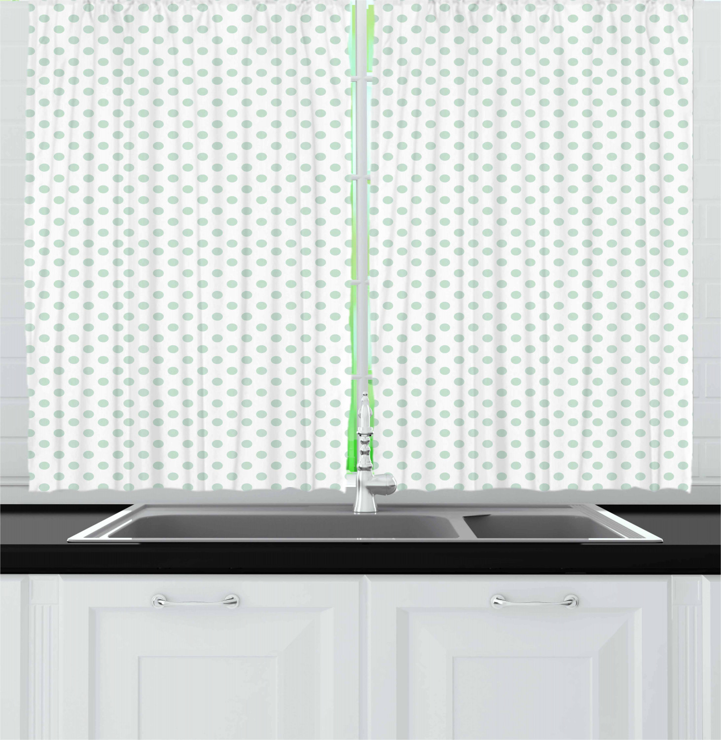 Green Kitchen Curtains 2 Panel Home Window Drapes 55" X 39" Ambesonne - Picture 15 of 23