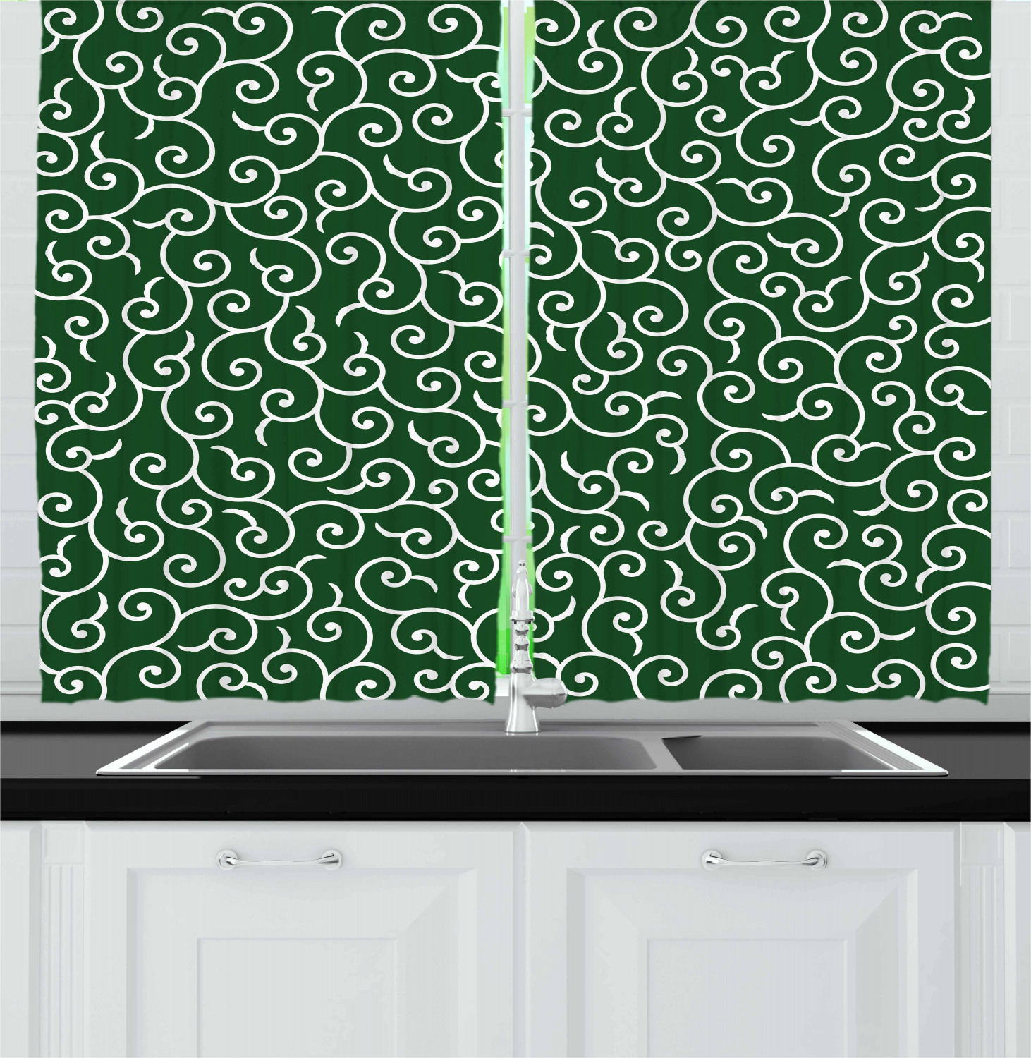 Green Kitchen Curtains 2 Panel Home Window Drapes 55" X 39" Ambesonne - Picture 4 of 23