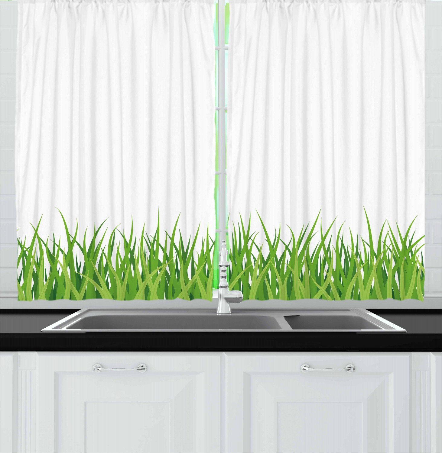 Green Kitchen Curtains 2 Panel Home Window Drapes 55 X 39 Ambesonne Ebay