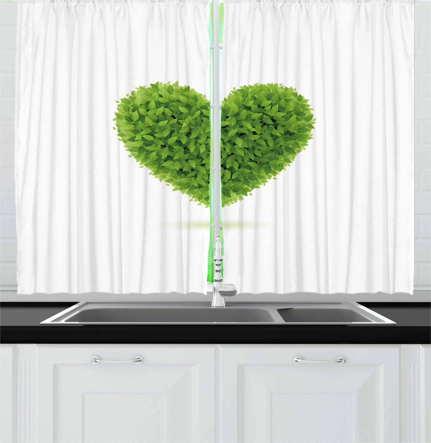 Green Kitchen Curtains 2 Panel Home Window Drapes 55" X 39" Ambesonne - Picture 12 of 23