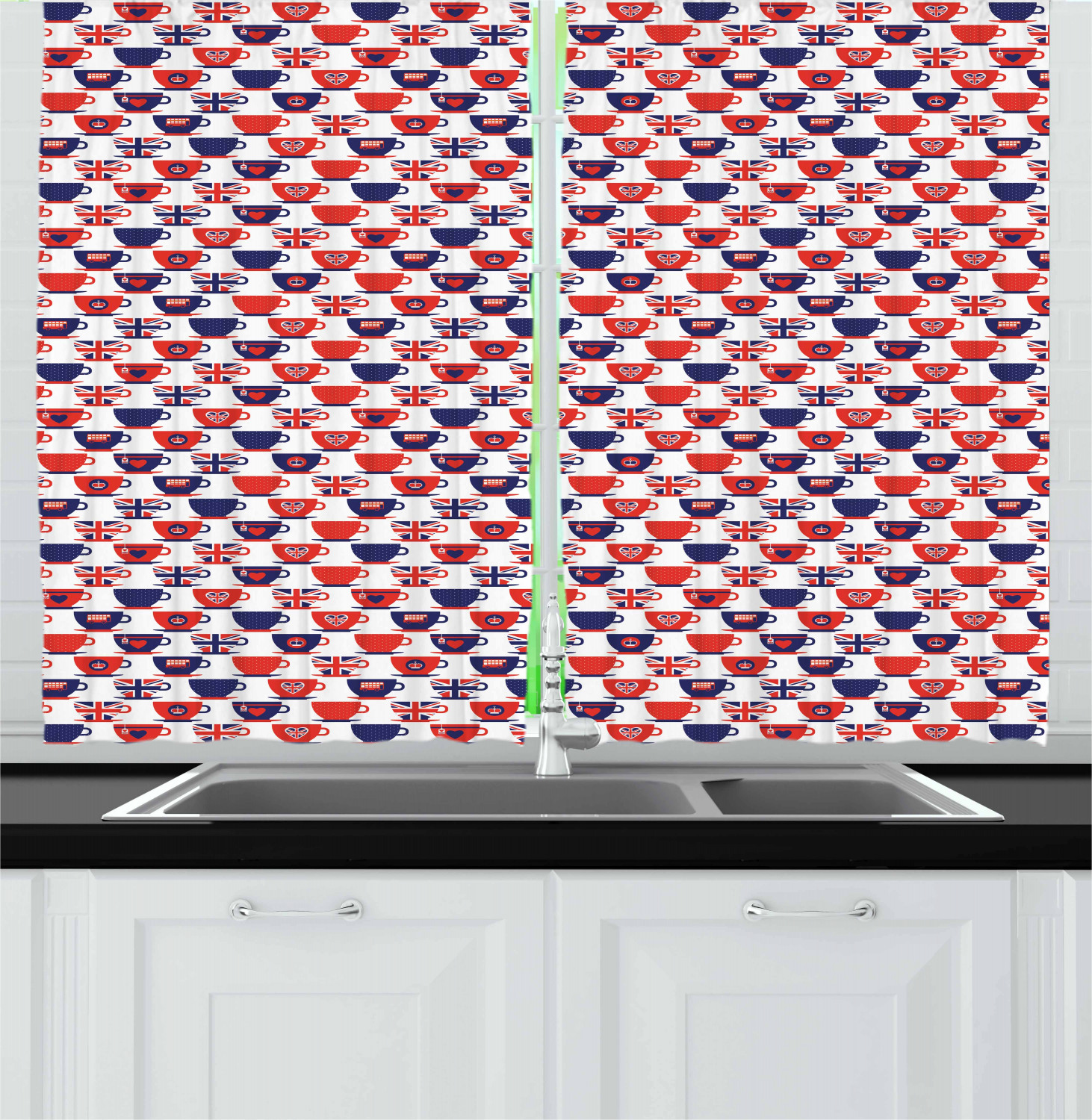 London Kitchen Curtains 2 Panel Set Window Drapes 55" X 39" by Ambesonne - Picture 13 of 16
