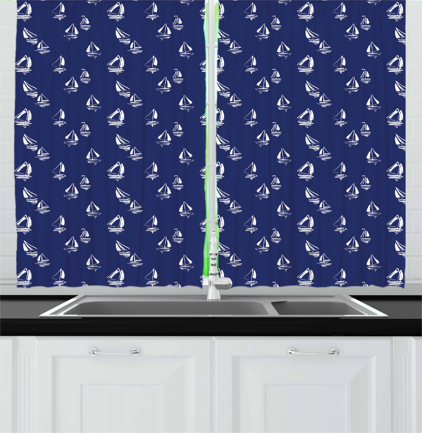 Navy Blue Kitchen Curtains 2 Panel Set Home Decor Window Drapes