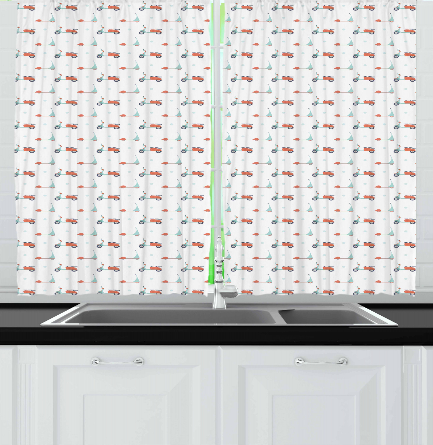Motorcycle Kitchen Curtains 2 Panel Set Window Drapes 55" X 39" Ambesonne - Picture 8 of 9