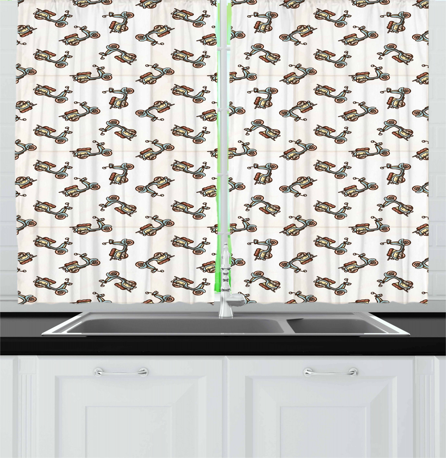 Motorcycle Kitchen Curtains 2 Panel Set Window Drapes 55" X 39" Ambesonne - Picture 7 of 9