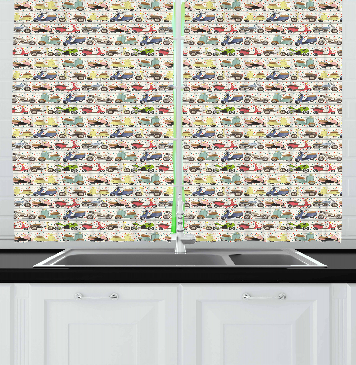 Motorcycle Kitchen Curtains 2 Panel Set Window Drapes 55" X 39" Ambesonne - Picture 9 of 9