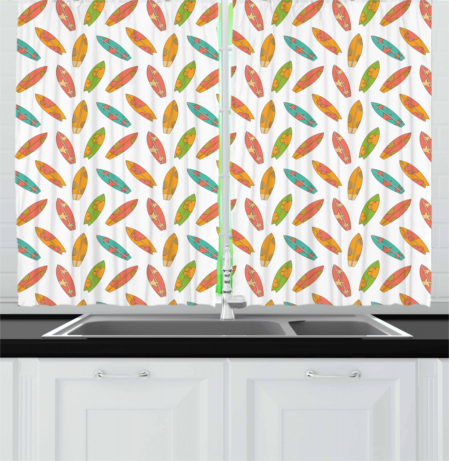 Surfboard Kitchen Curtains 2 Panel Set Window Drapes 55" X 39" by Ambesonne - Picture 8 of 14