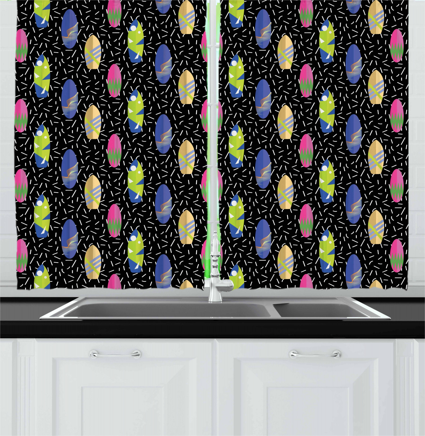 Surfboard Kitchen Curtains 2 Panel Set Window Drapes 55" X 39" by Ambesonne - Picture 9 of 14