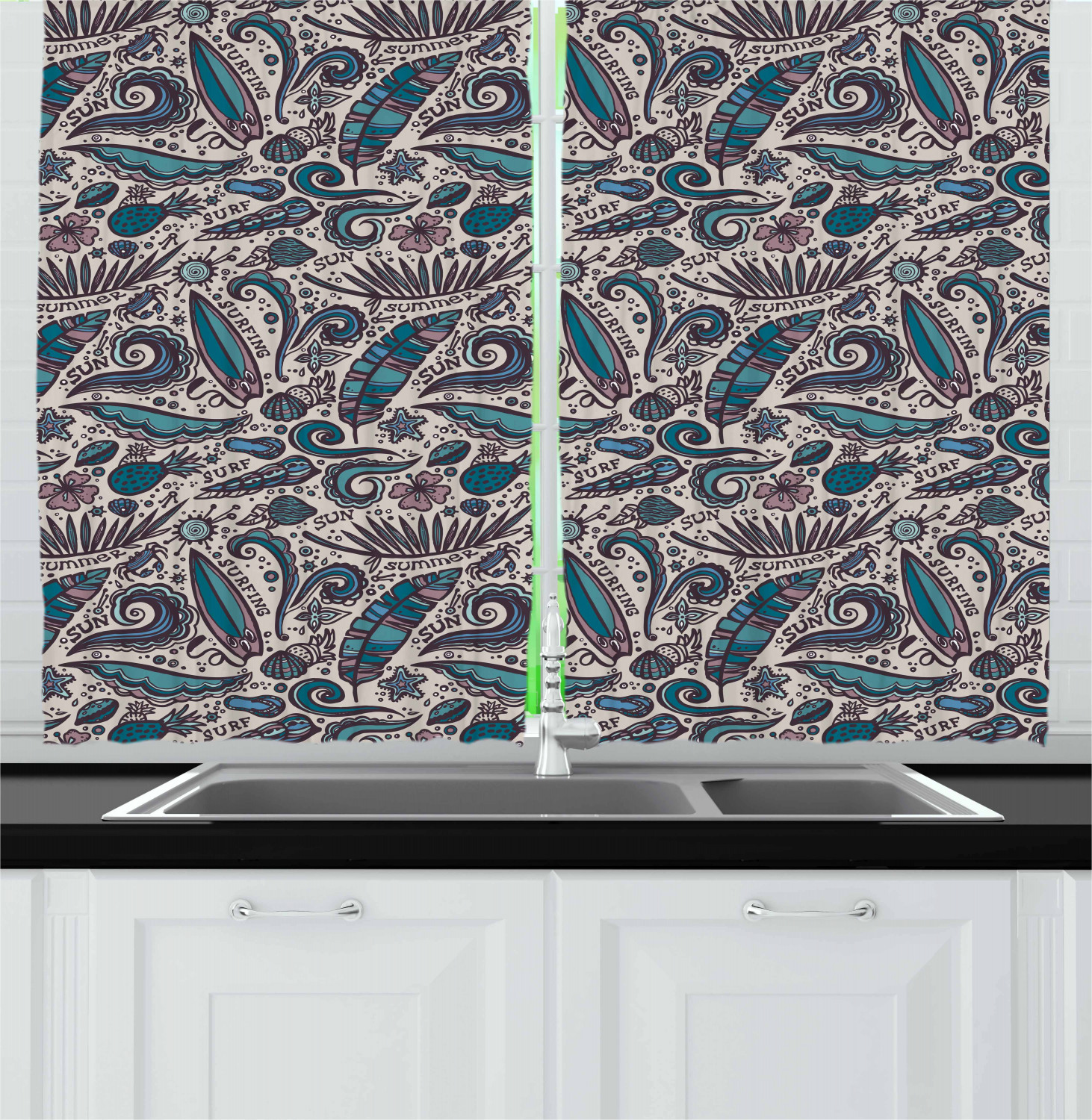 Surfboard Kitchen Curtains 2 Panel Set Window Drapes 55" X 39" by Ambesonne - Picture 7 of 14