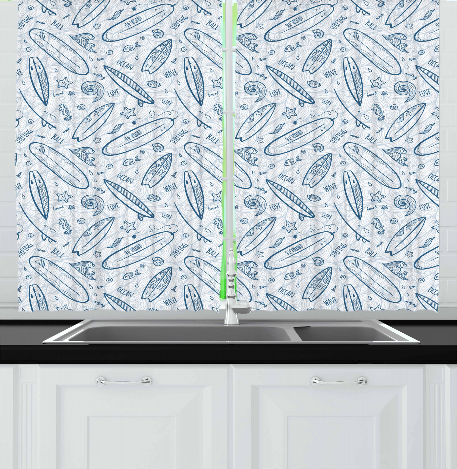 Surfboard Kitchen Curtains 2 Panel Set Window Drapes 55" X 39" by Ambesonne - Picture 5 of 14