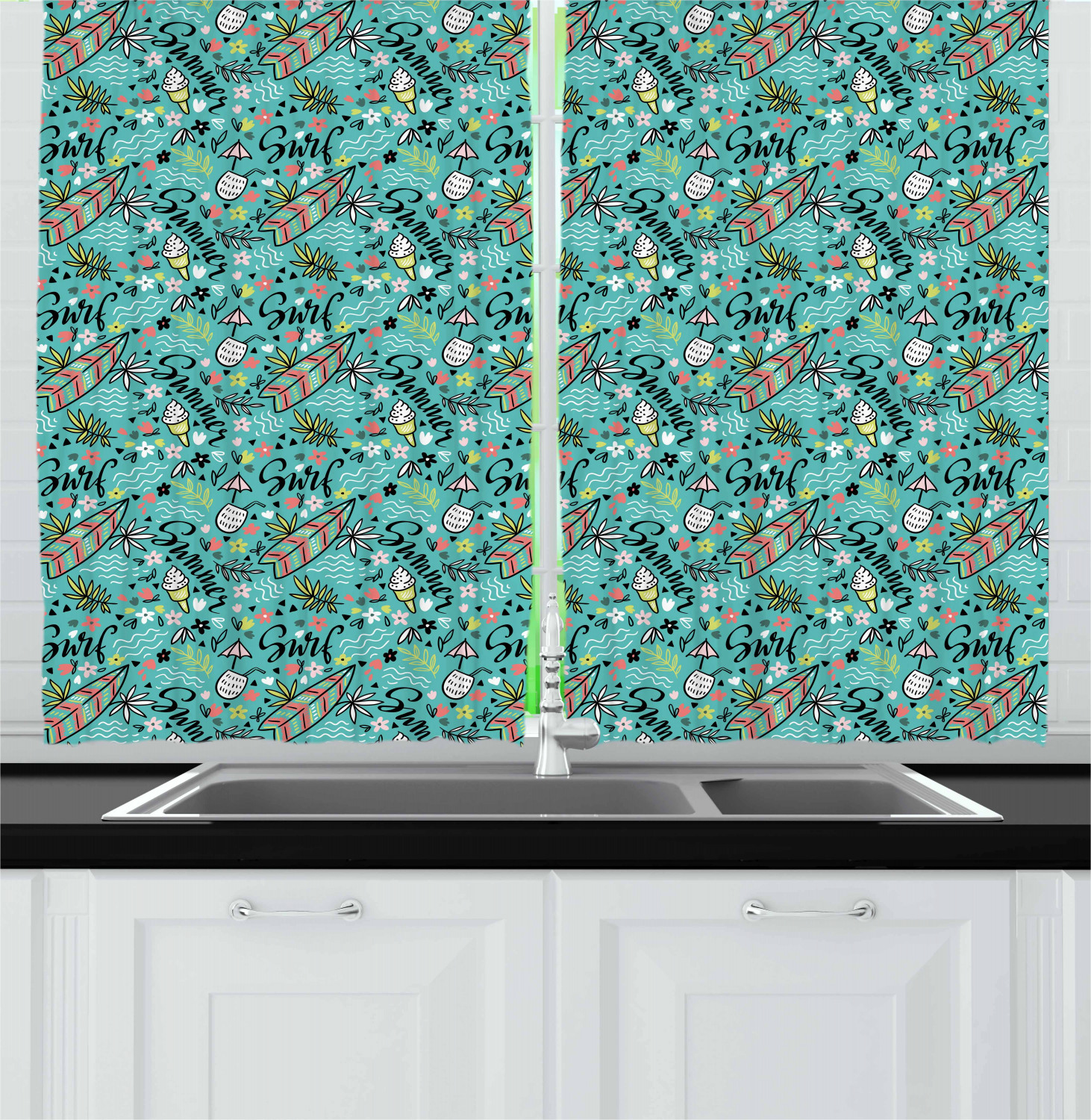 Surfboard Kitchen Curtains 2 Panel Set Window Drapes 55" X 39" by Ambesonne - Picture 14 of 14