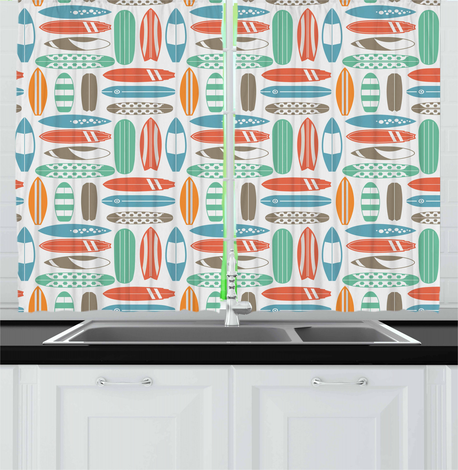 Surfboard Kitchen Curtains 2 Panel Set Window Drapes 55" X 39" by Ambesonne - Picture 12 of 14