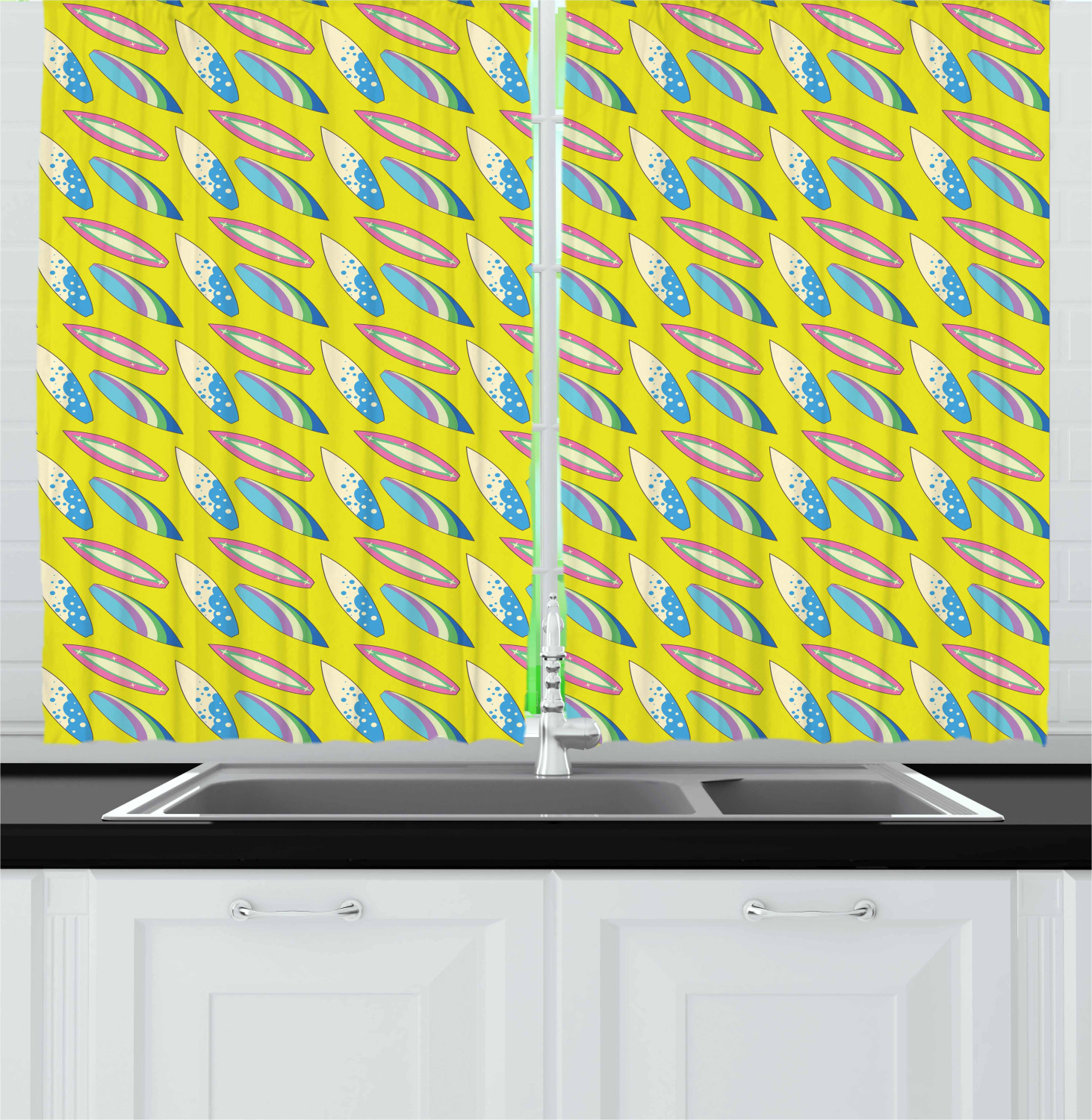 Surfboard Kitchen Curtains 2 Panel Set Window Drapes 55" X 39" by Ambesonne - Picture 13 of 14