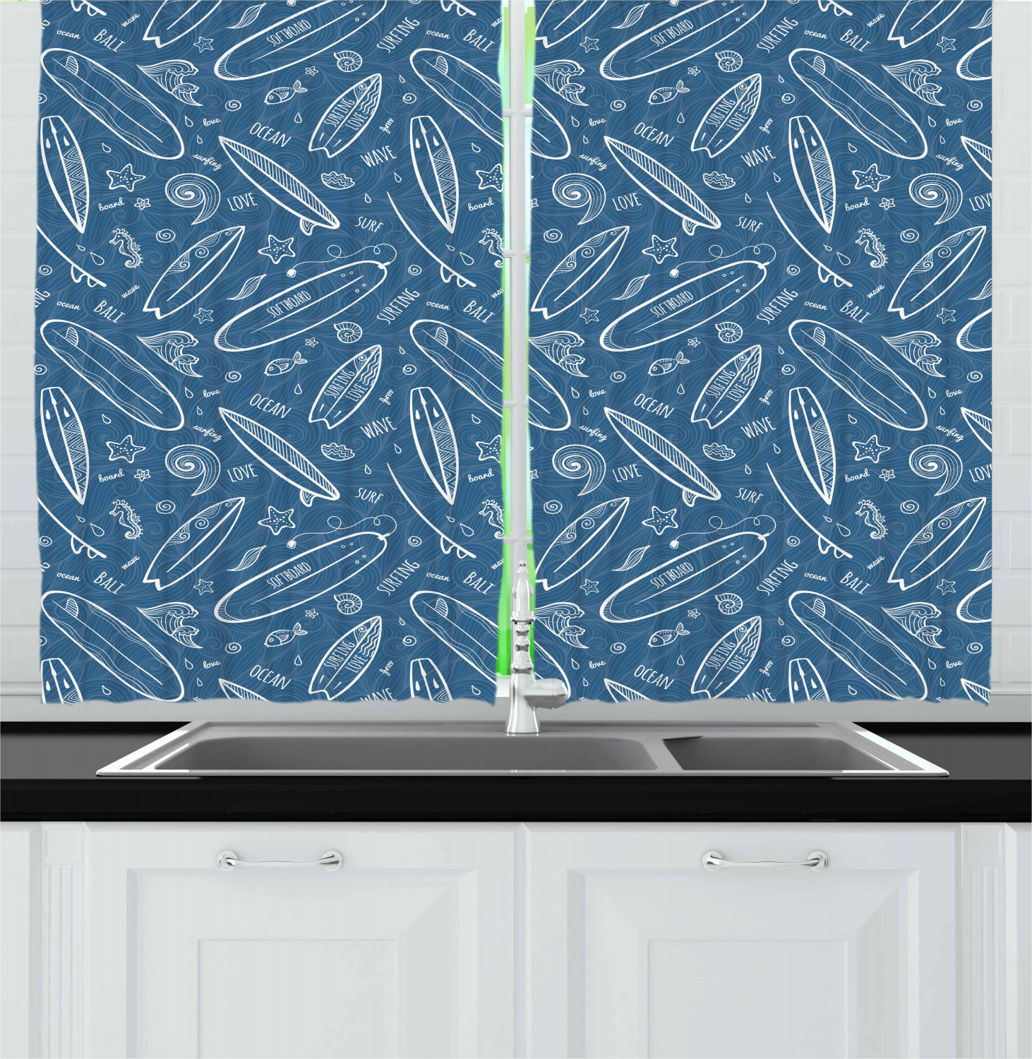 Surfboard Kitchen Curtains 2 Panel Set Window Drapes 55" X 39" by Ambesonne - Picture 11 of 14