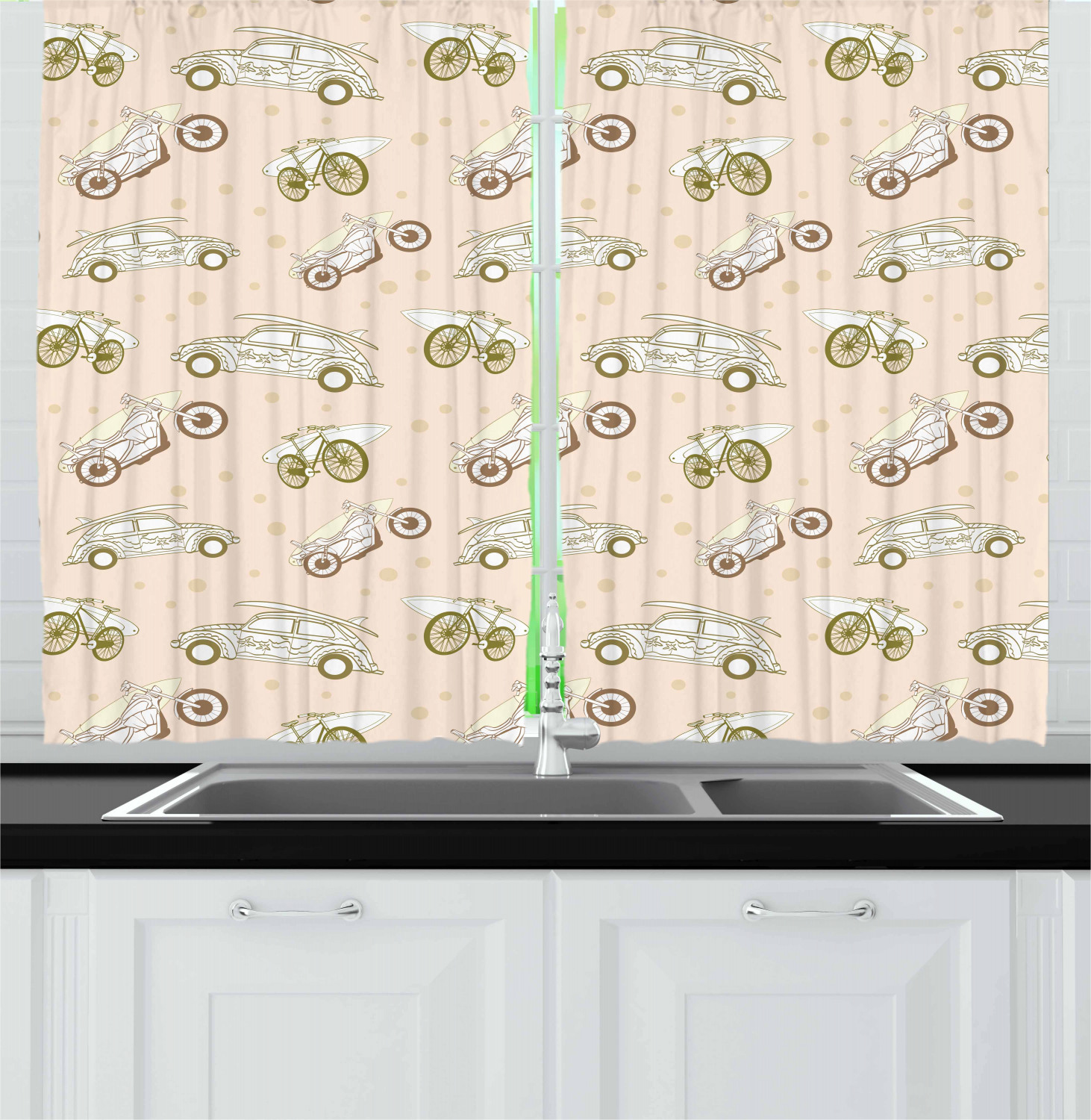 Surfboard Kitchen Curtains 2 Panel Set Window Drapes 55" X 39" by Ambesonne - Picture 3 of 14