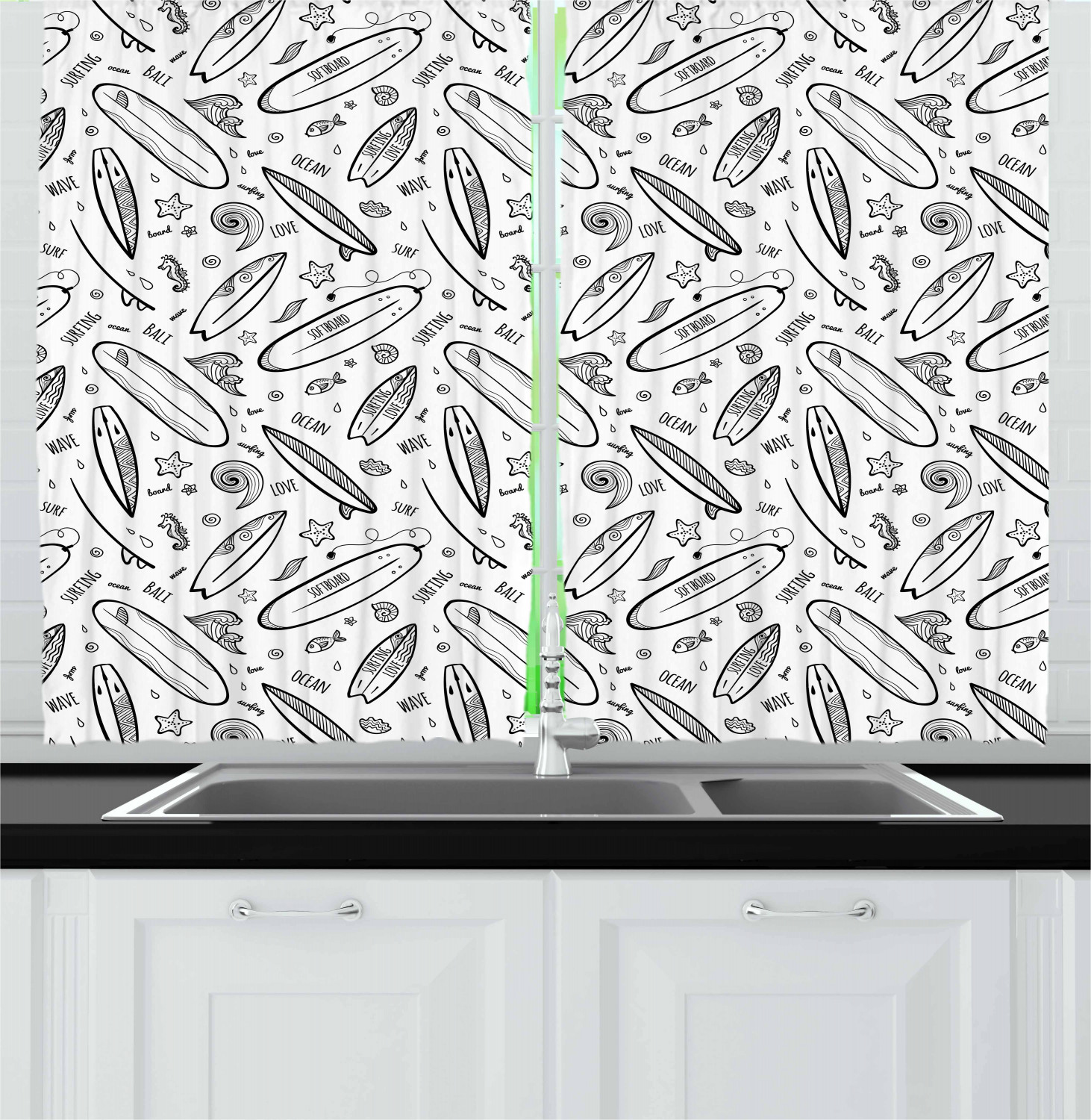 Surfboard Kitchen Curtains 2 Panel Set Window Drapes 55" X 39" by Ambesonne - Picture 10 of 14
