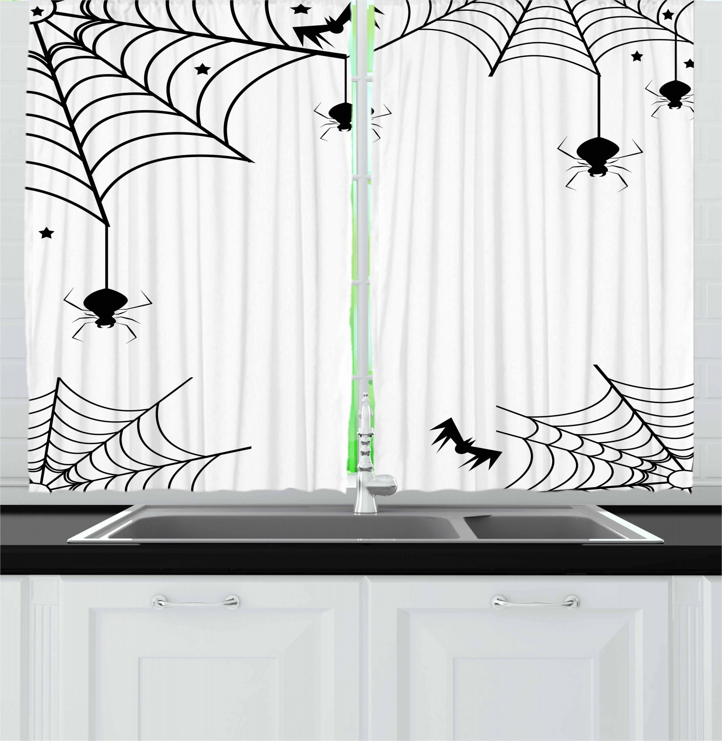 Spider Web Kitchen Curtains 2 Panel Set Window Drapes 55" X 39" by Ambesonne - Picture 15 of 16