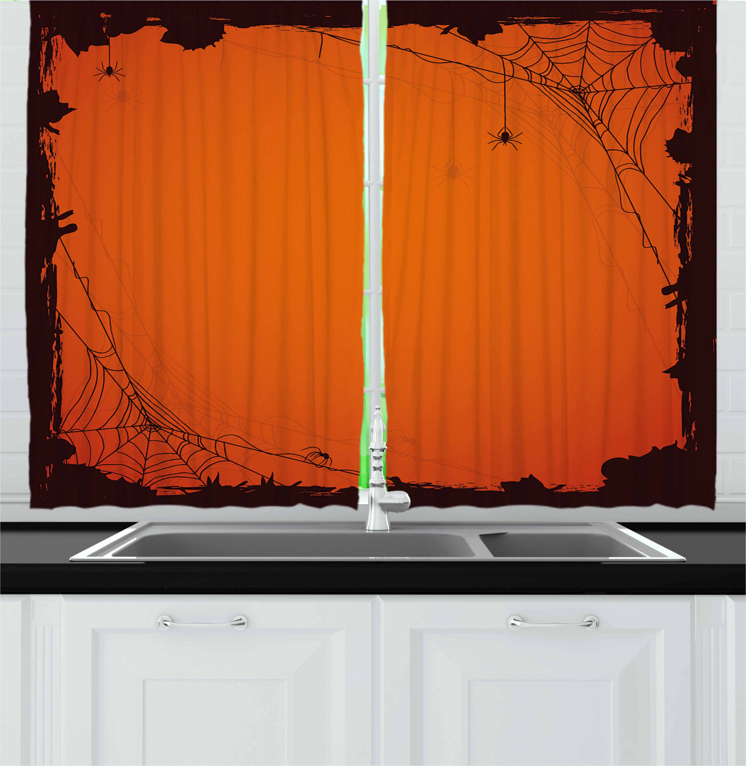 Spider Web Kitchen Curtains 2 Panel Set Window Drapes 55" X 39" by Ambesonne - Picture 9 of 16