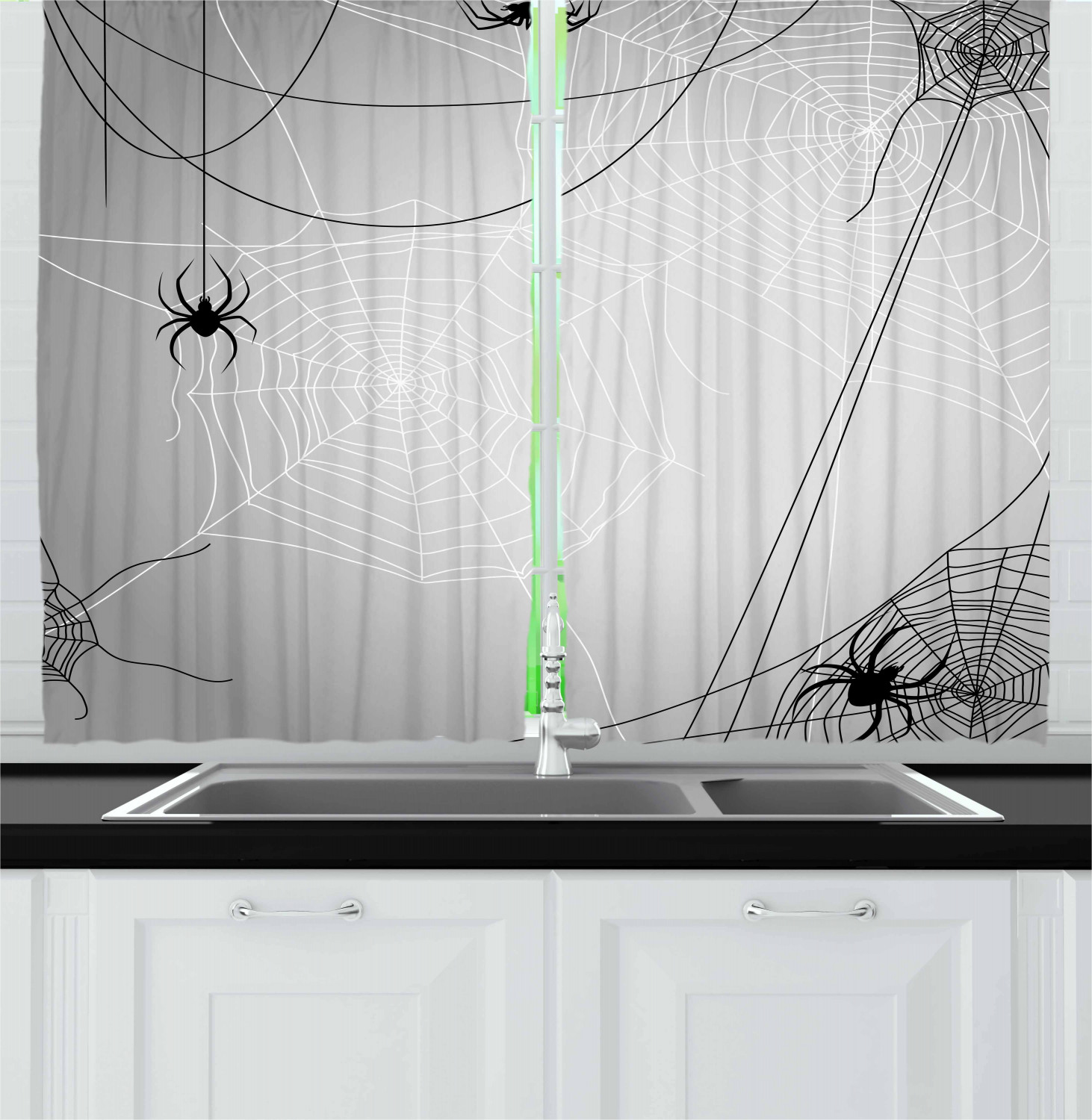 Spider Web Kitchen Curtains 2 Panel Set Window Drapes 55" X 39" by Ambesonne - Picture 7 of 16