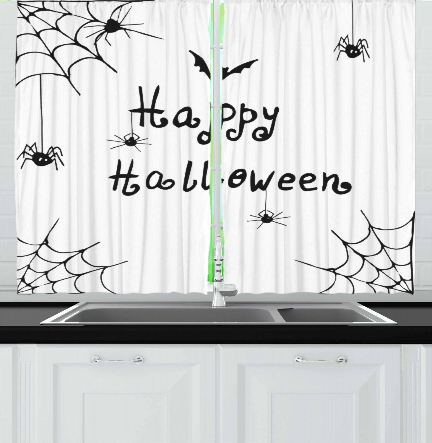 Spider Web Kitchen Curtains 2 Panel Set Window Drapes 55" X 39" by Ambesonne - Picture 11 of 16