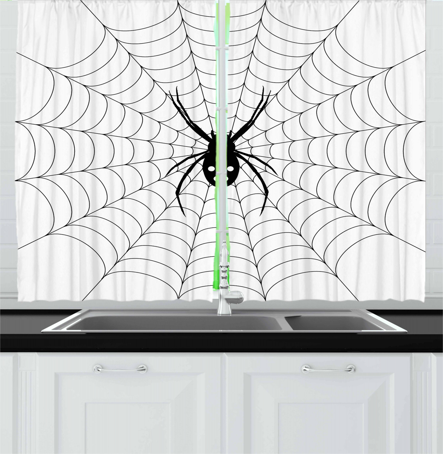 Spider Web Kitchen Curtains 2 Panel Set Window Drapes 55" X 39" by Ambesonne - Picture 13 of 16