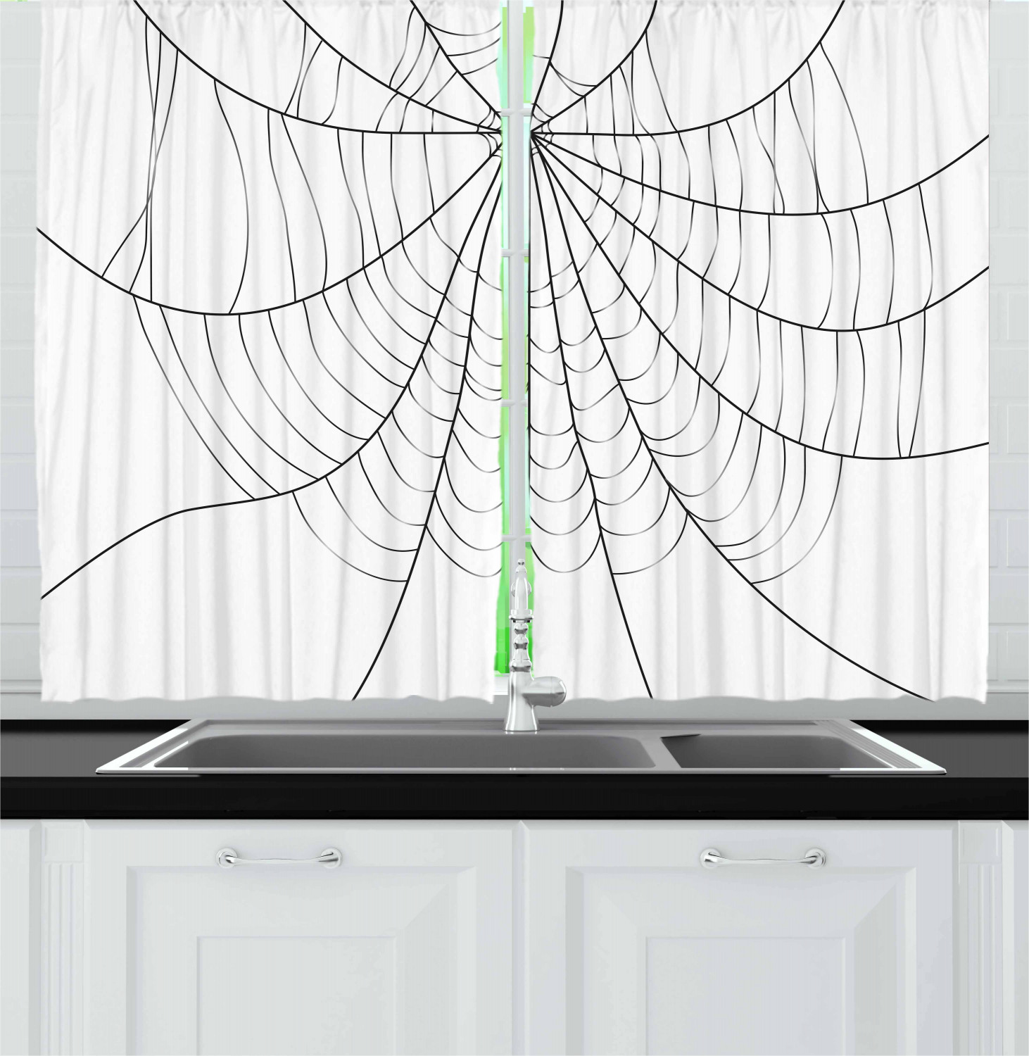 Spider Web Kitchen Curtains 2 Panel Set Window Drapes 55" X 39" by Ambesonne - Picture 12 of 16