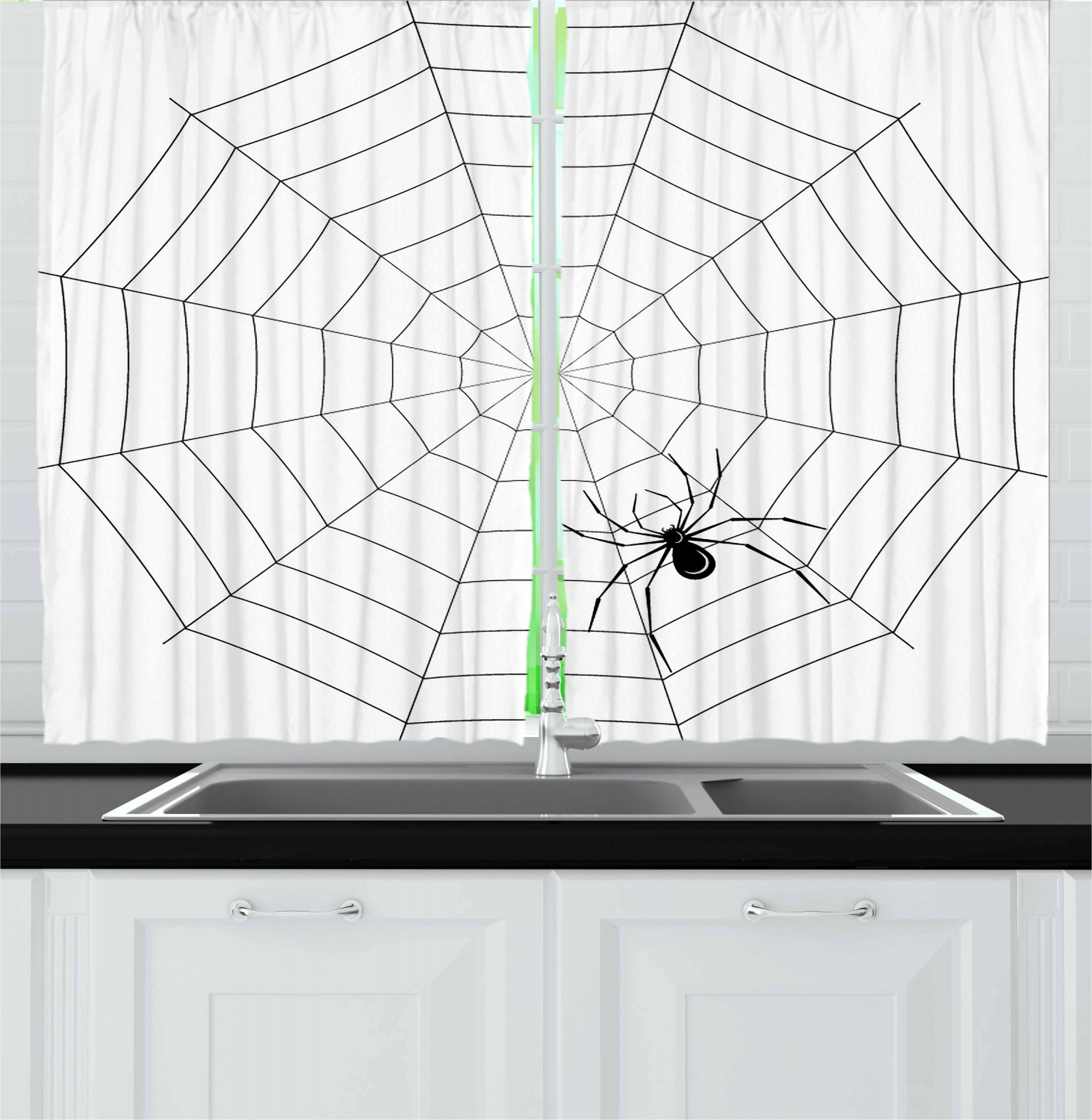Spider Web Kitchen Curtains 2 Panel Set Window Drapes 55" X 39" by Ambesonne - Picture 16 of 16