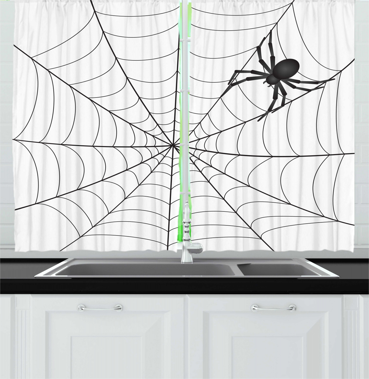 Spider Web Kitchen Curtains 2 Panel Set Window Drapes 55" X 39" by Ambesonne - Picture 8 of 16